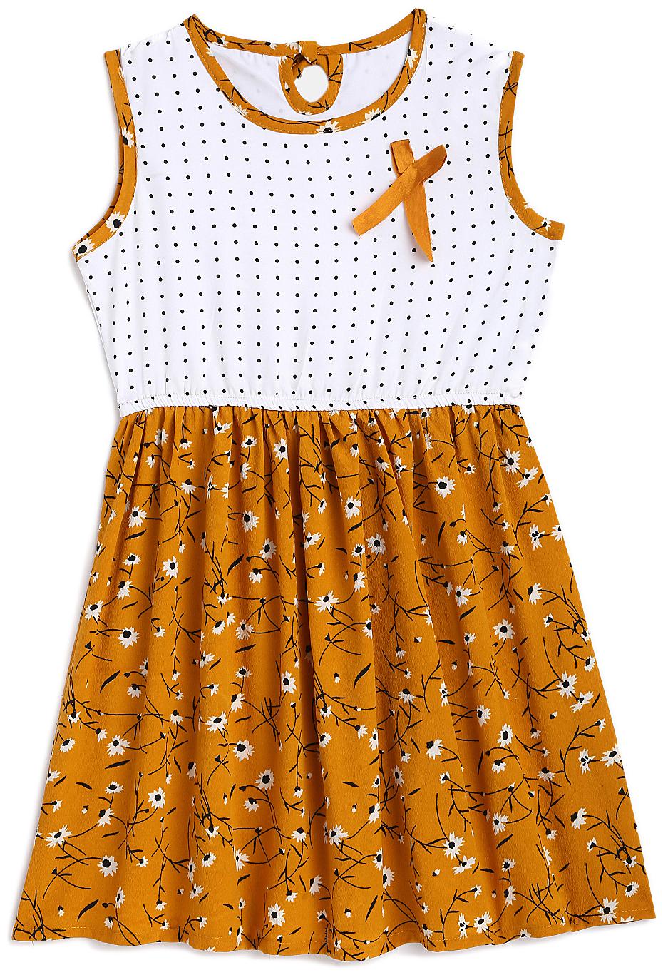 

KIDS CRAFT Yellow White Crepe Sleeveless Knee Length Princess Frock ( Pack of 1 )