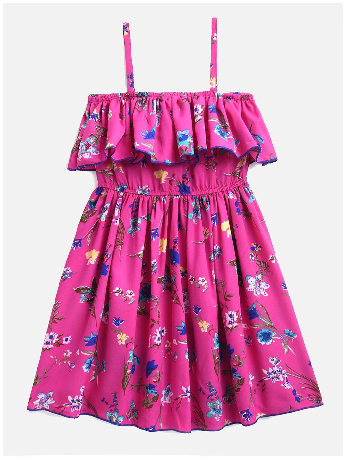 

KIDS CRAFT Pink Cotton Crepe Sleeveless Above Knee Off Shoulder Frock ( Pack of 1 )