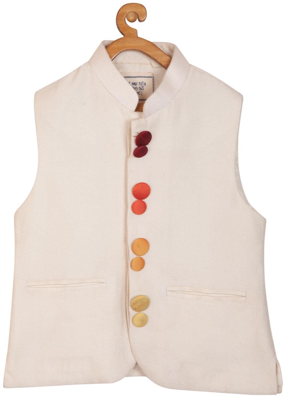 

Kisah Boy Silk blend Solid Kurta pyjama set - White