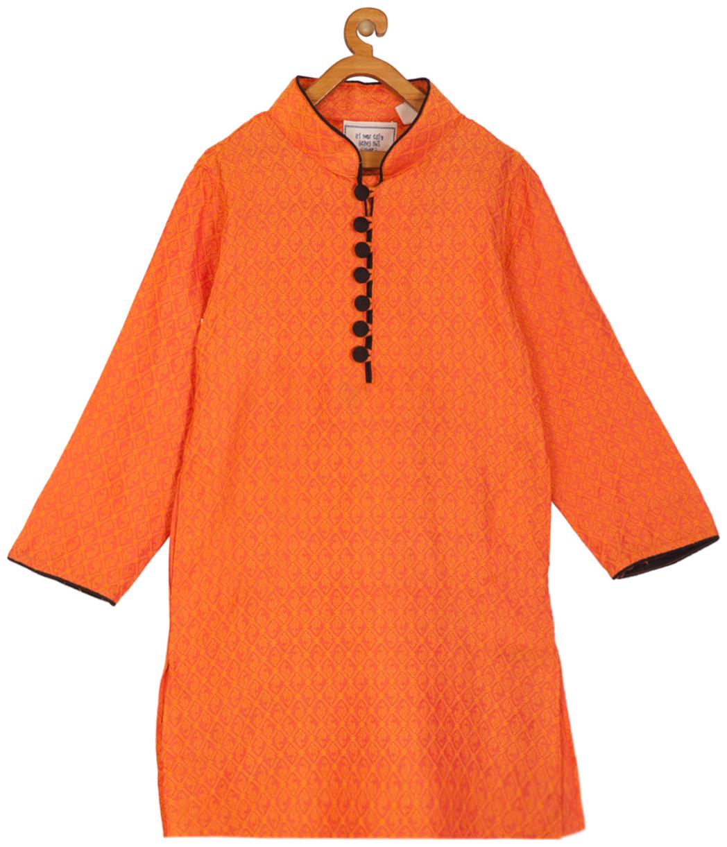 

Kisah Boy Silk blend Solid Kurta pyjama set - Orange