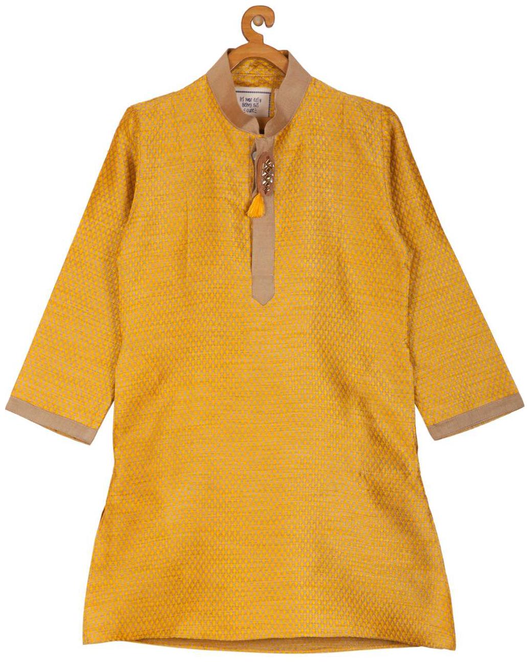 

Kisah Boy Silk blend Solid Kurta pyjama set - Yellow