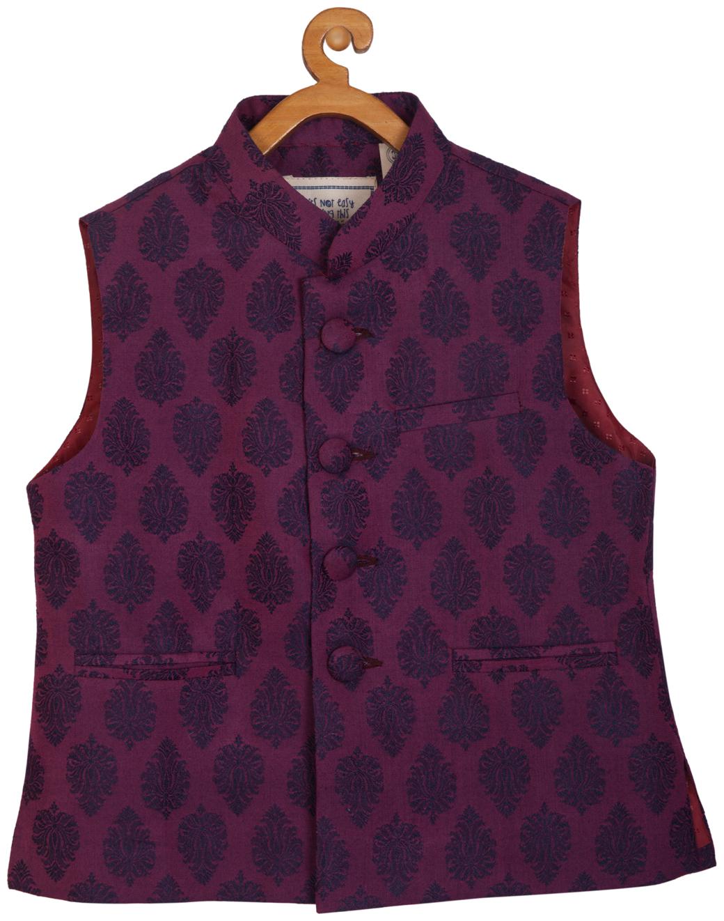 

Kisah Boy Silk blend Solid Kurta pyjama set - Purple