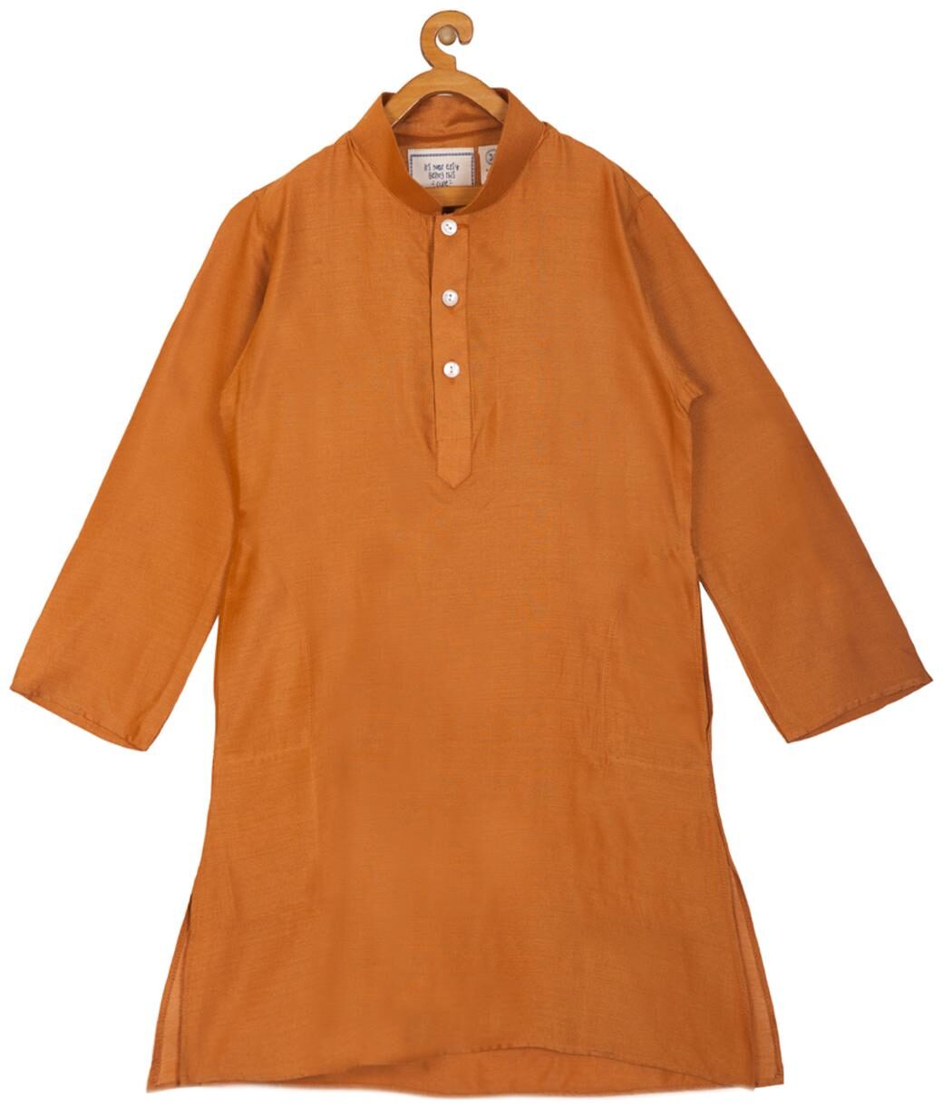 

Kisah Boy Silk blend Solid Kurta pyjama set - Brown
