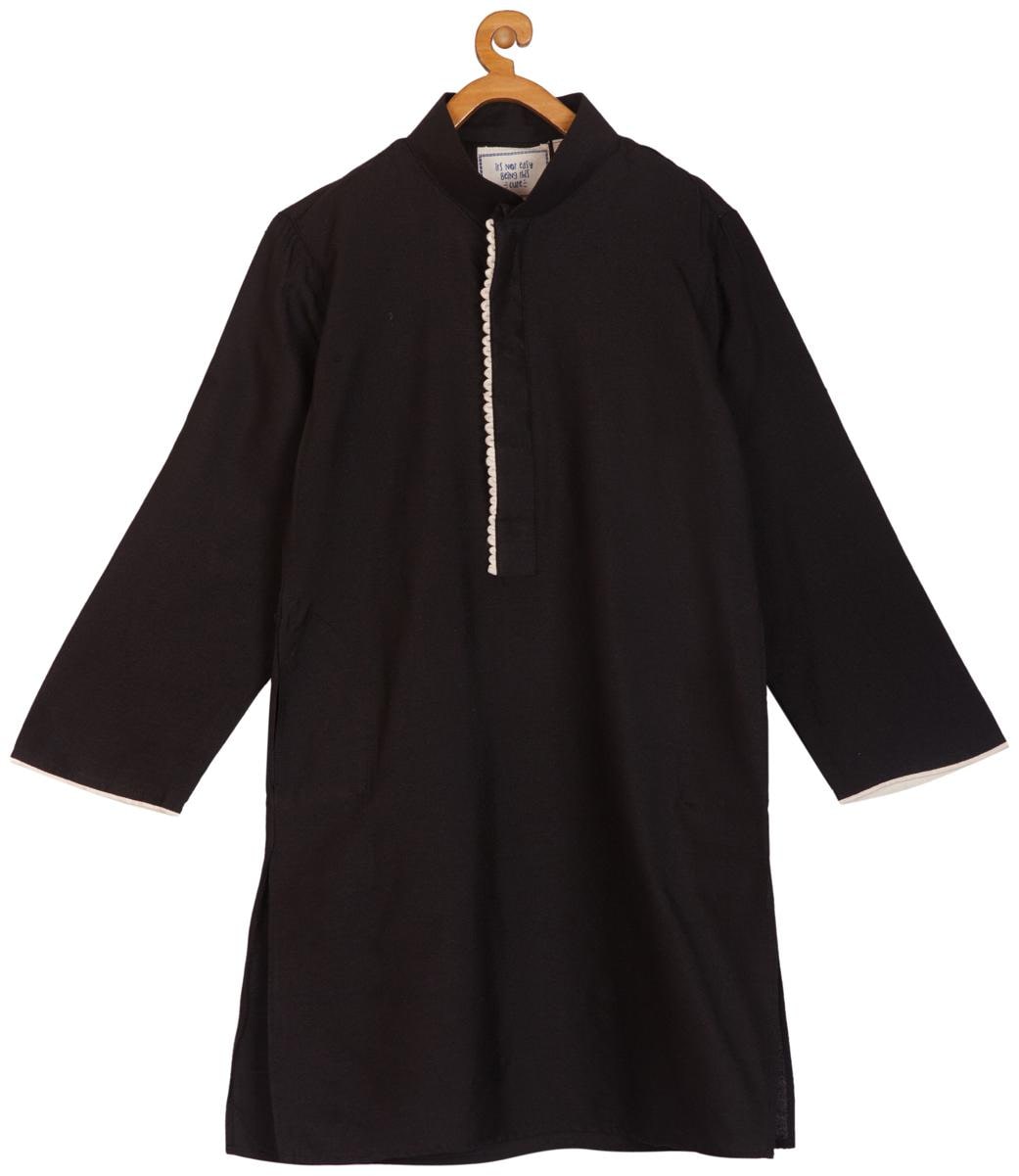 

Kisah Boy Silk blend Solid Kurta pyjama set - Black