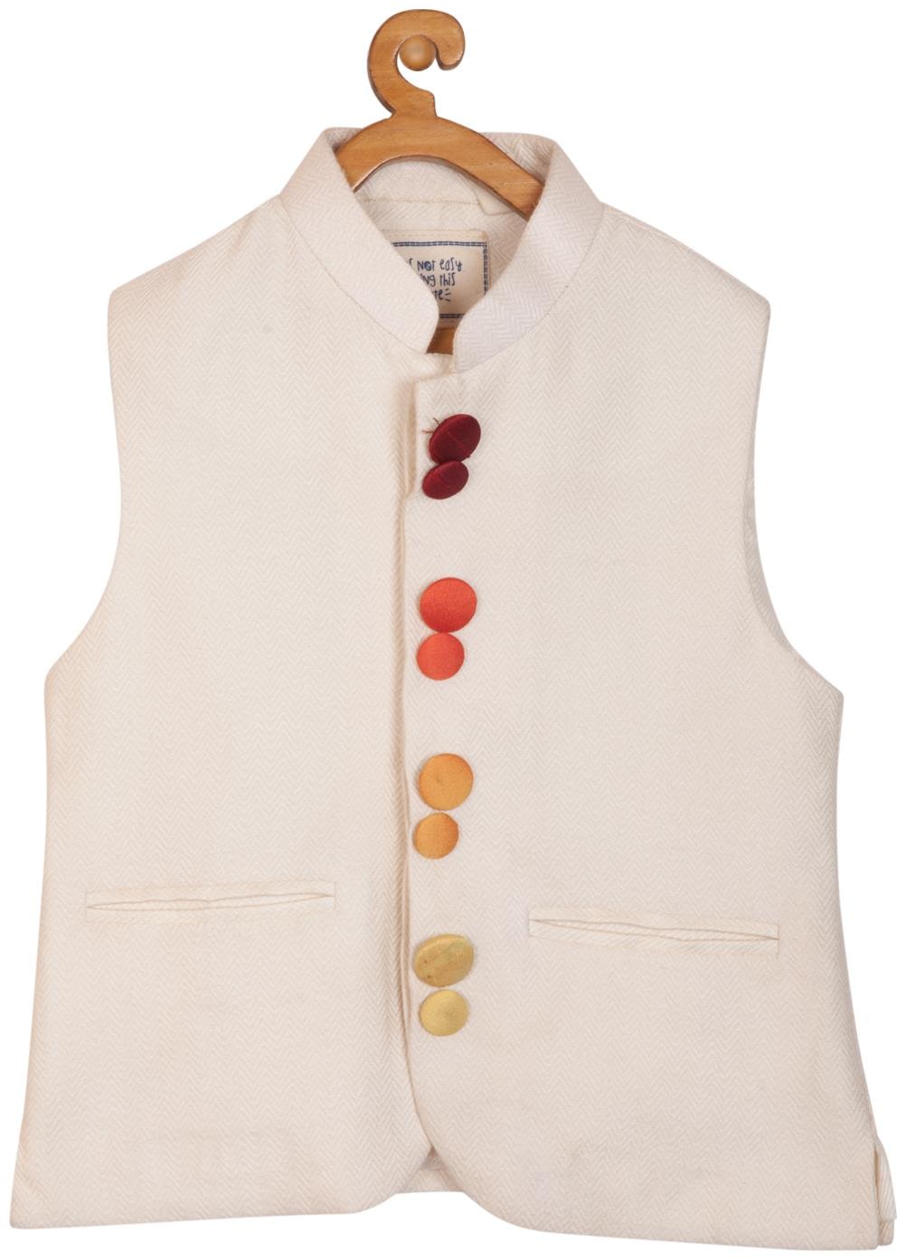 

Kisah Boy Silk blend Solid Kurta pyjama set - White