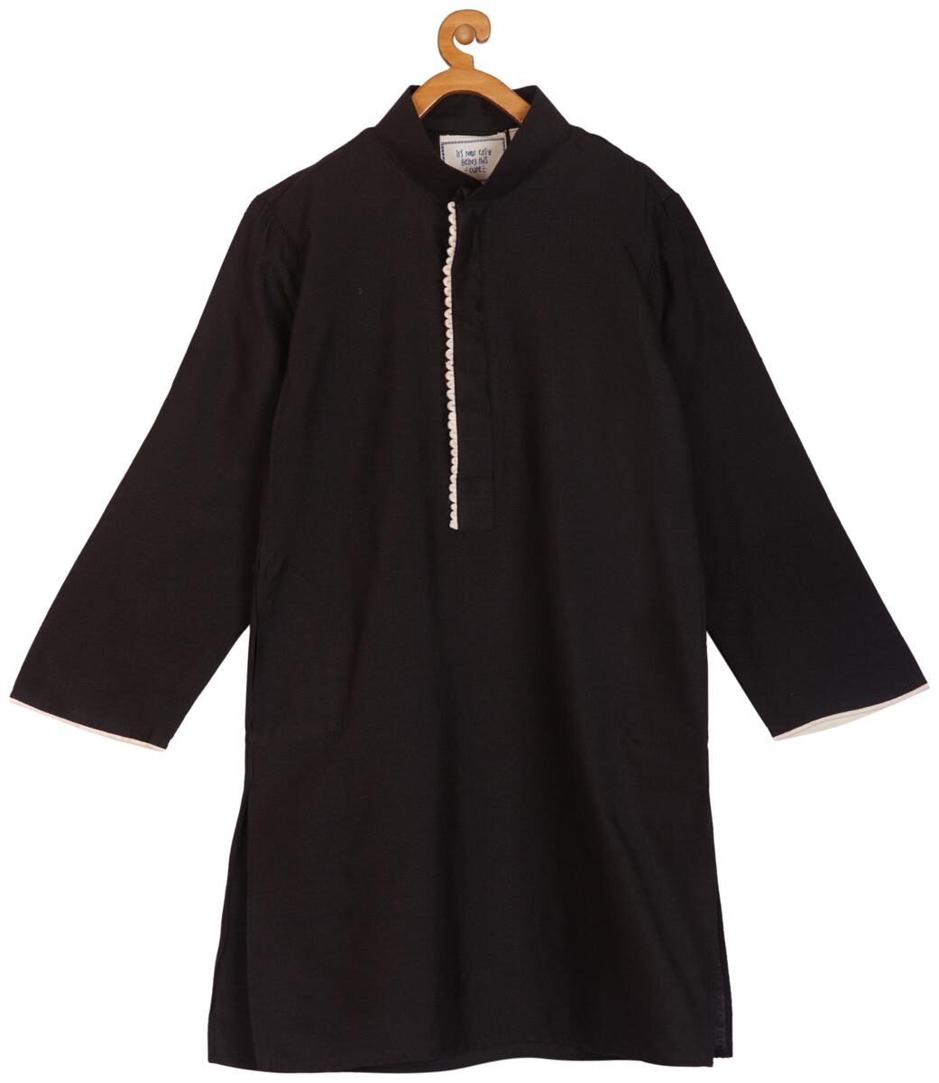 

Kisah Boy Silk blend Solid Kurta pyjama set - Black