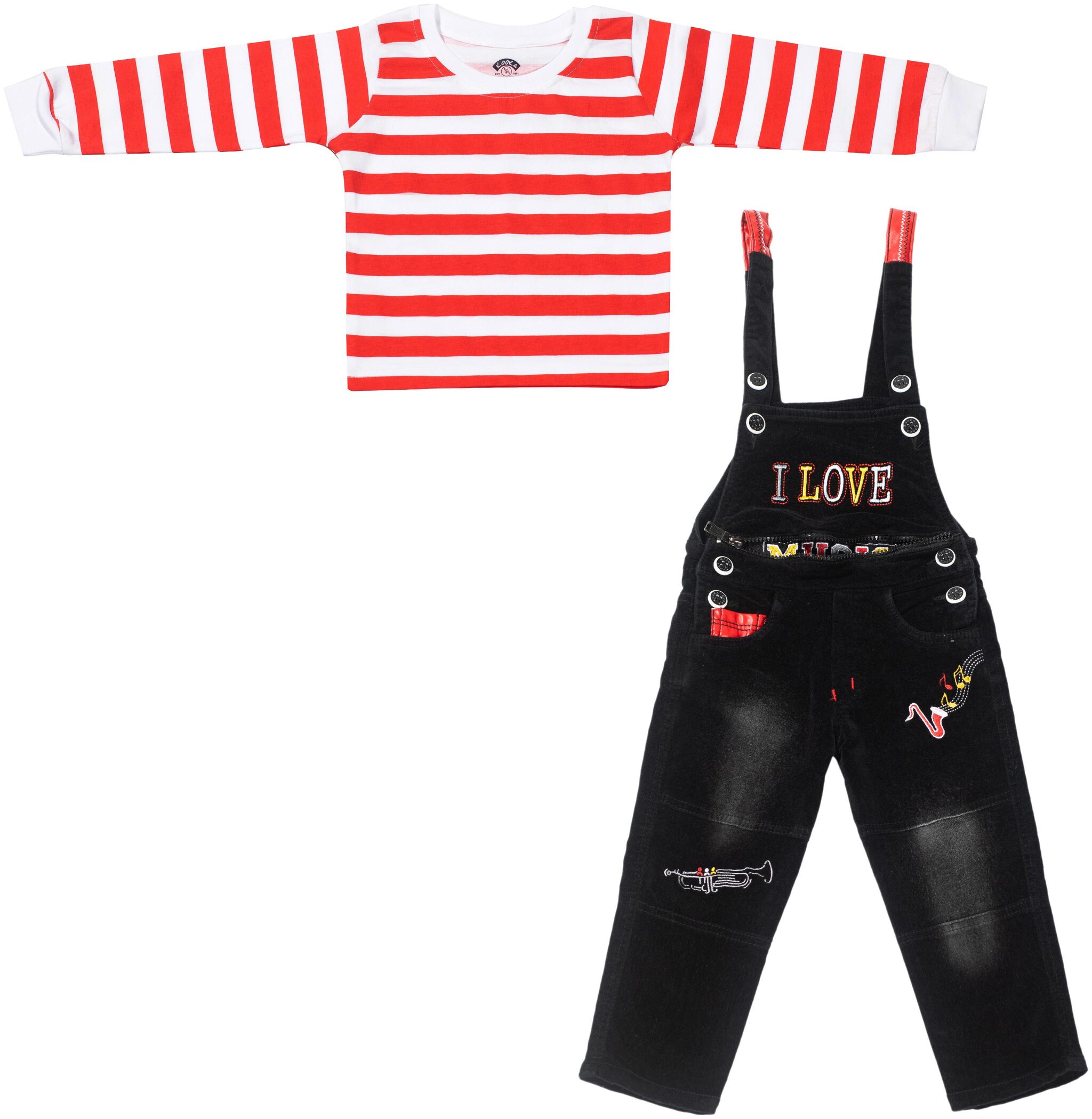 

Kooka Kids Cotton blend Striped Top Bottom Set - Black