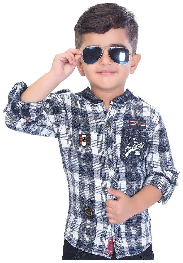 

Kooka Kids Cotton blend Checked Shirt for Baby Boy - Blue