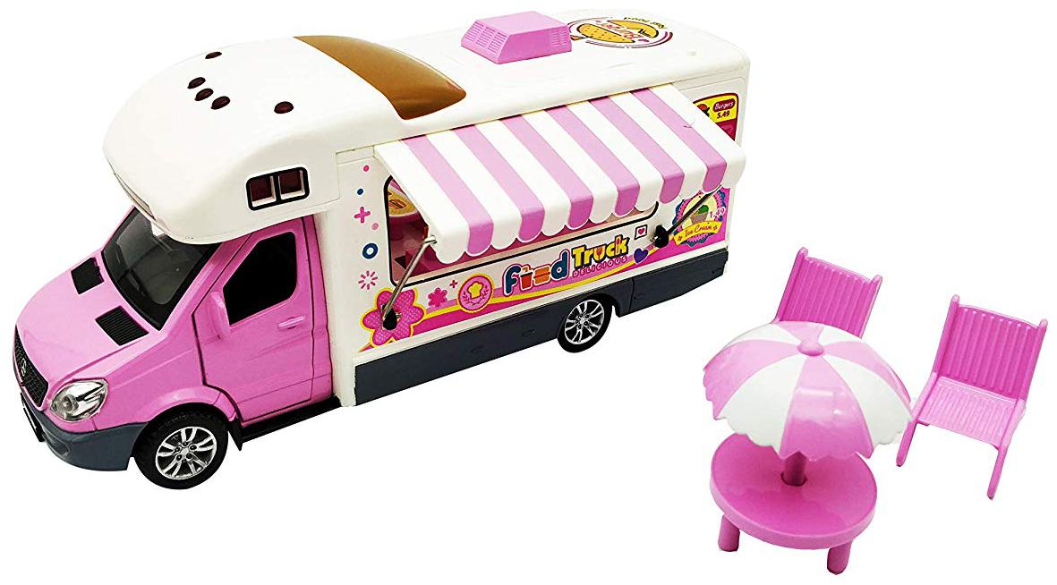 

KTRS Cooking and Serving Pull Back Food Truck Vehicle Toy with Openable Doors Light and Sound