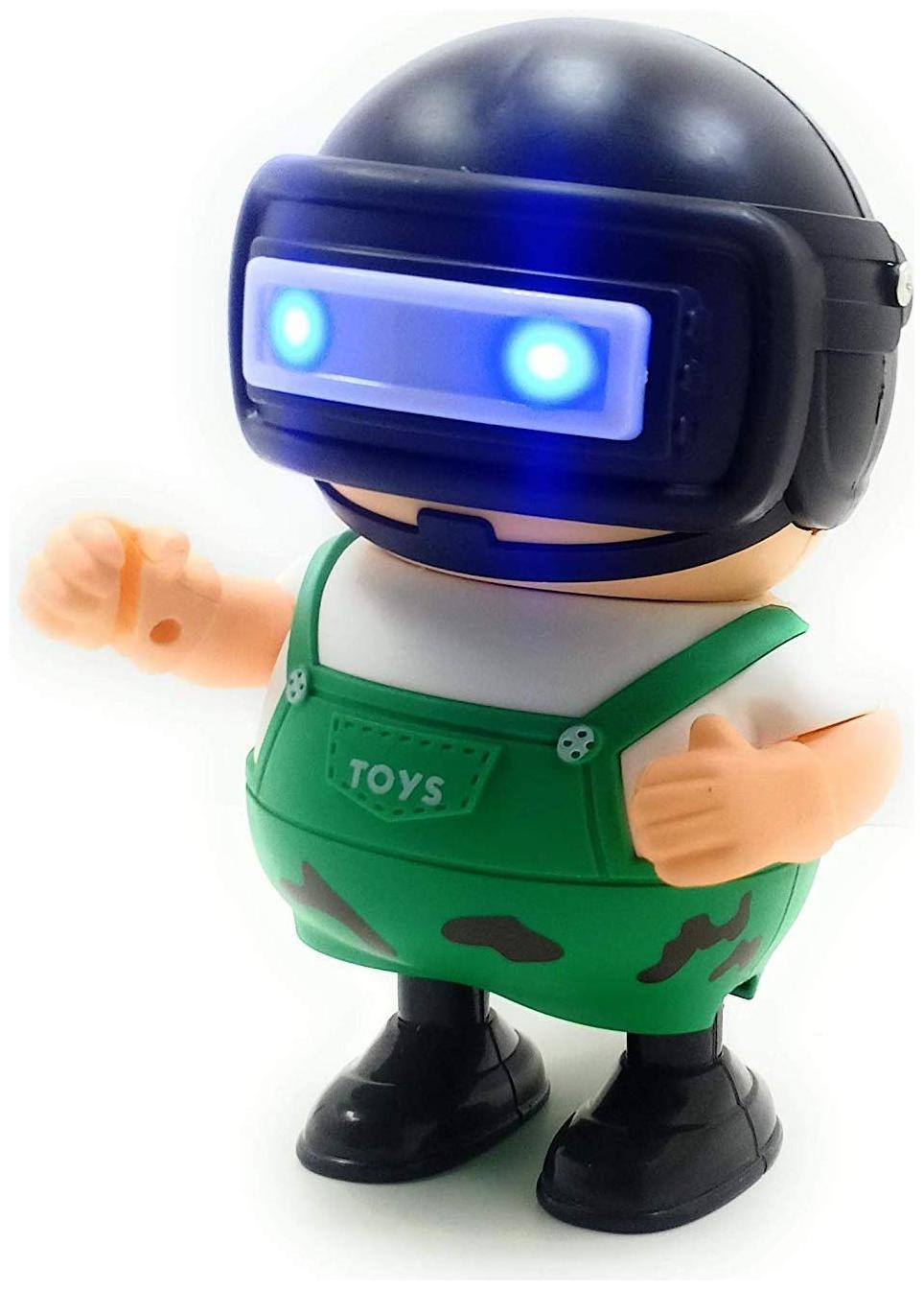

KTRS ENTERPRISE Dancing Pubg Robot with Pan and Opening Helmet Light and Sound Effects Electric Robot Toys for Kids
