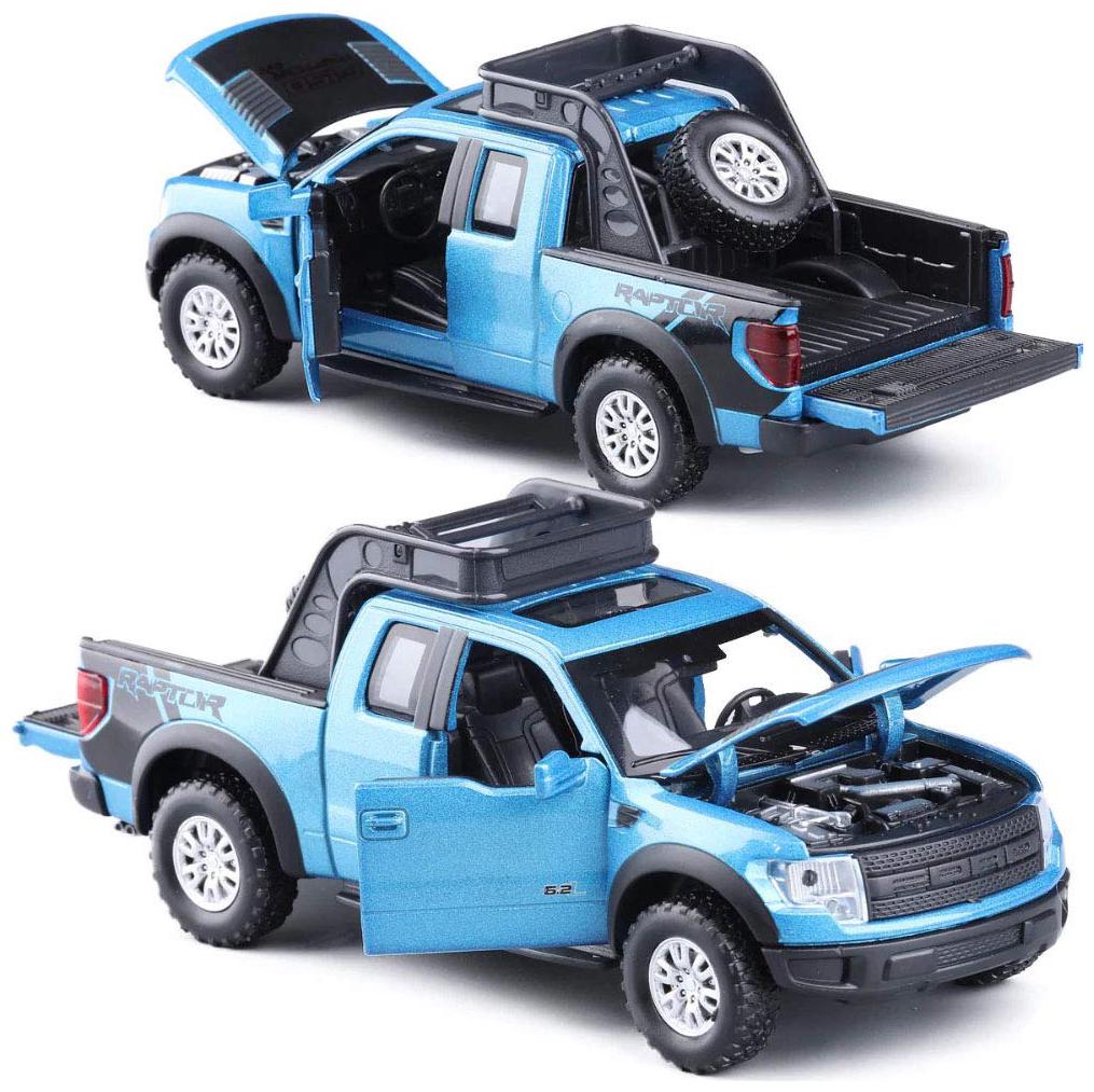 

KTRS Raptor SUV Die-Cast 4 Wheel Drive Metal Car Pull Back with 4 Openable Doors Engine Cover Tail with Front and Rear Light Music