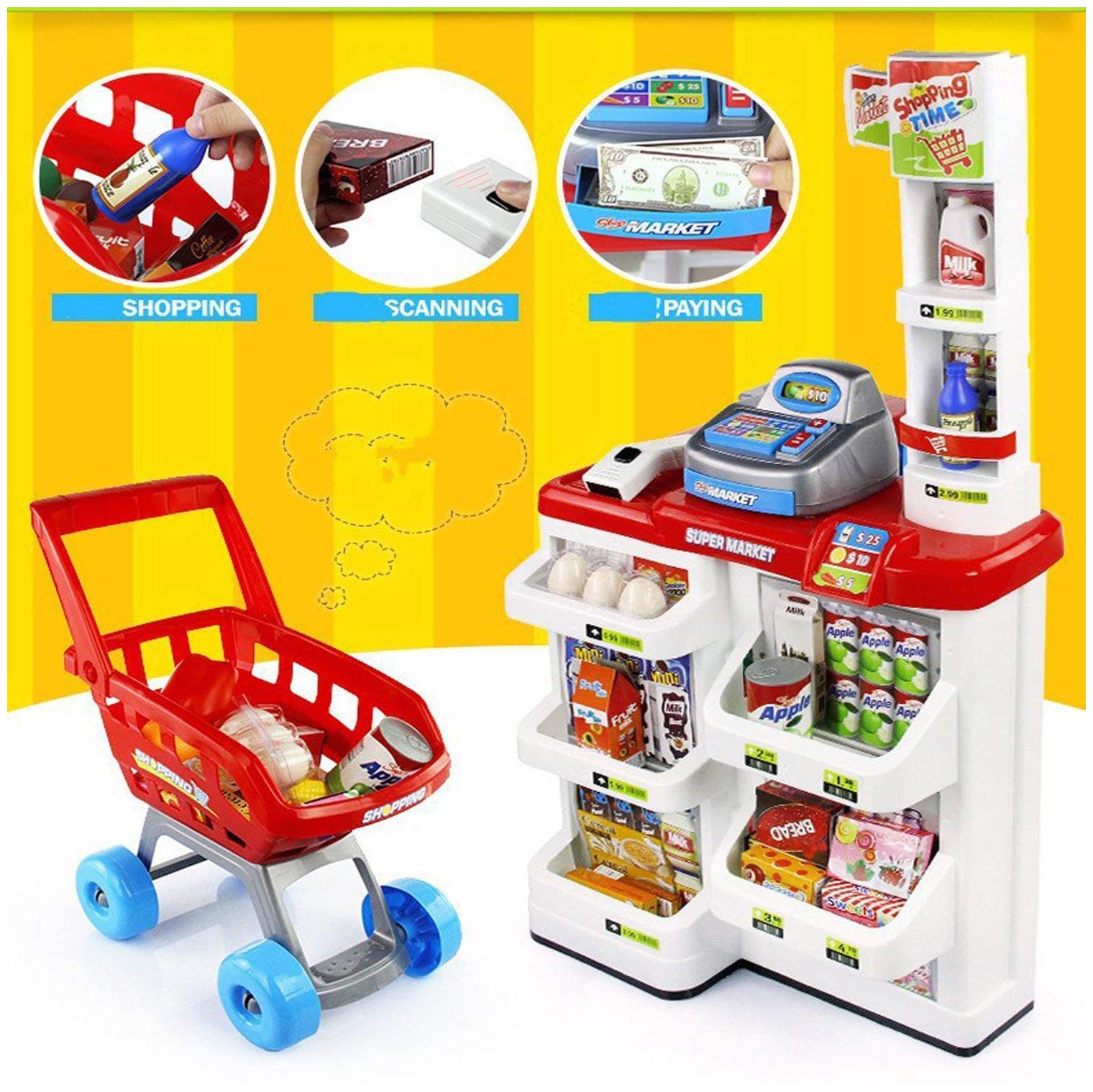 

KTRS Super Market Set with Shopping Basket Superstore Shop Realistic Design with Colourful Accessories Pretend Toy Set