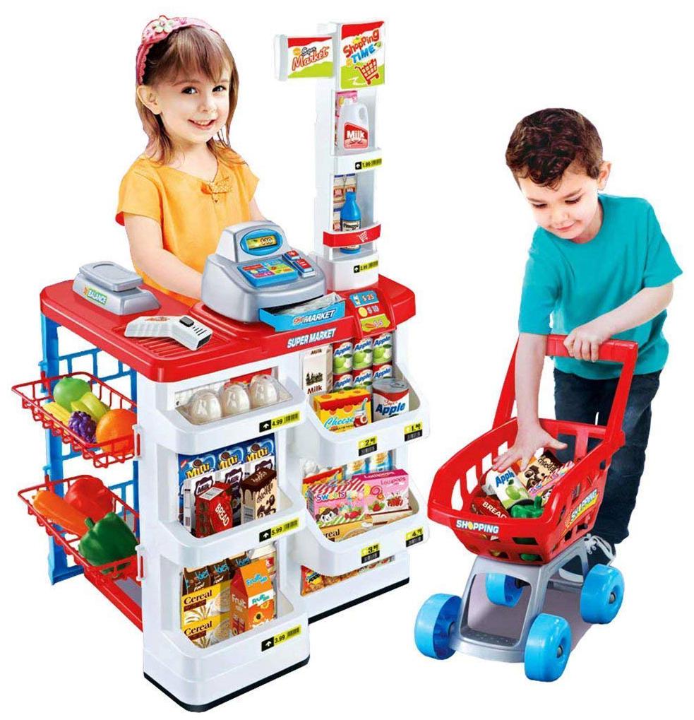 

ktrs Super Market Set with Shopping Basket Superstore Shop Realistic Design with Colourful Accessories Pretend Toy Set