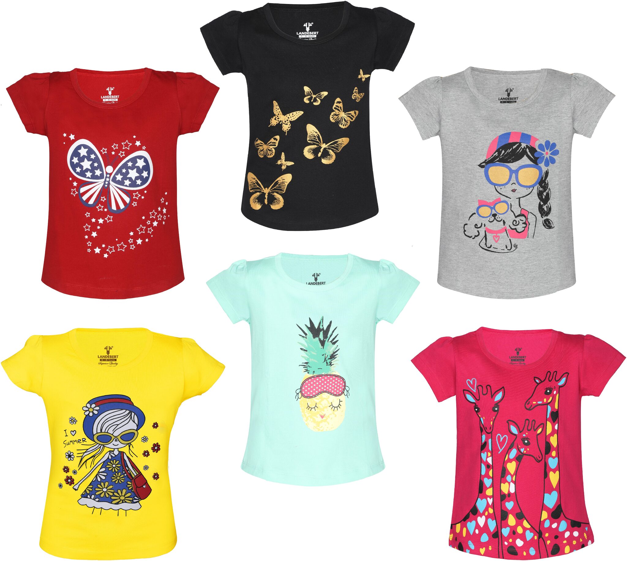 

Landebert Girl Cotton Printed T shirt - Multi