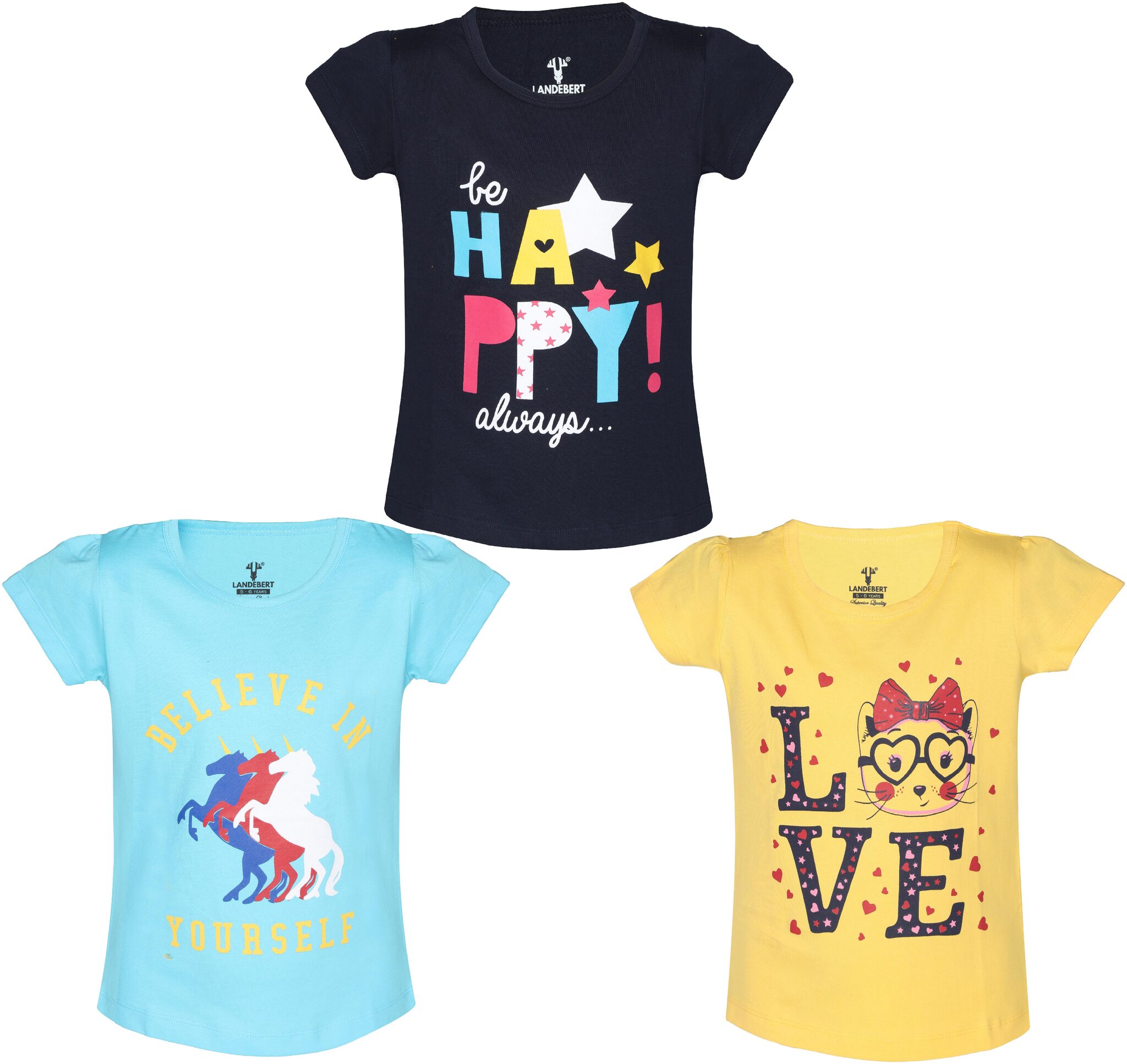

Landebert Girl Cotton Printed T shirt - Multi