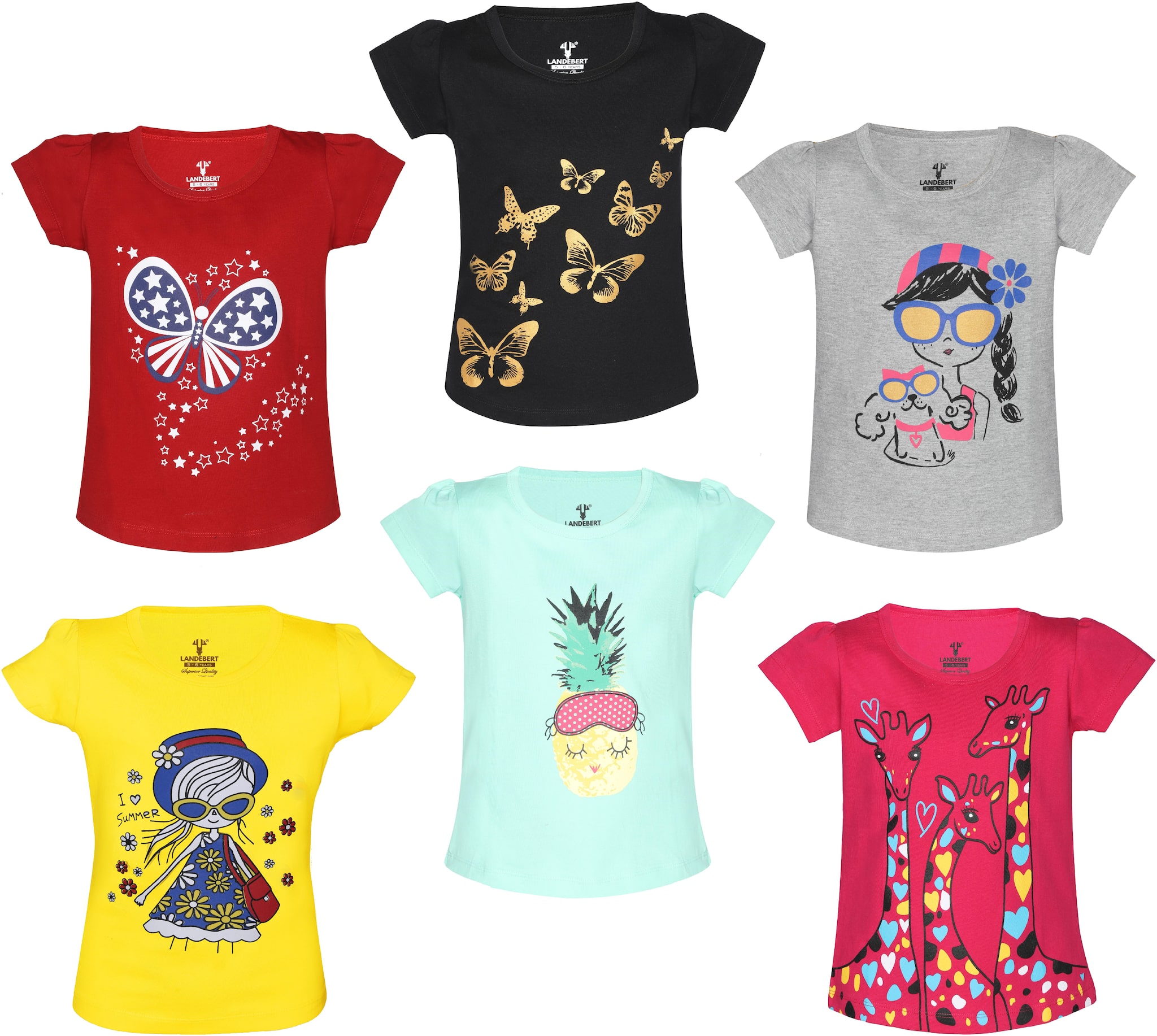 

Landebert Girl Cotton Printed T shirt - Multi