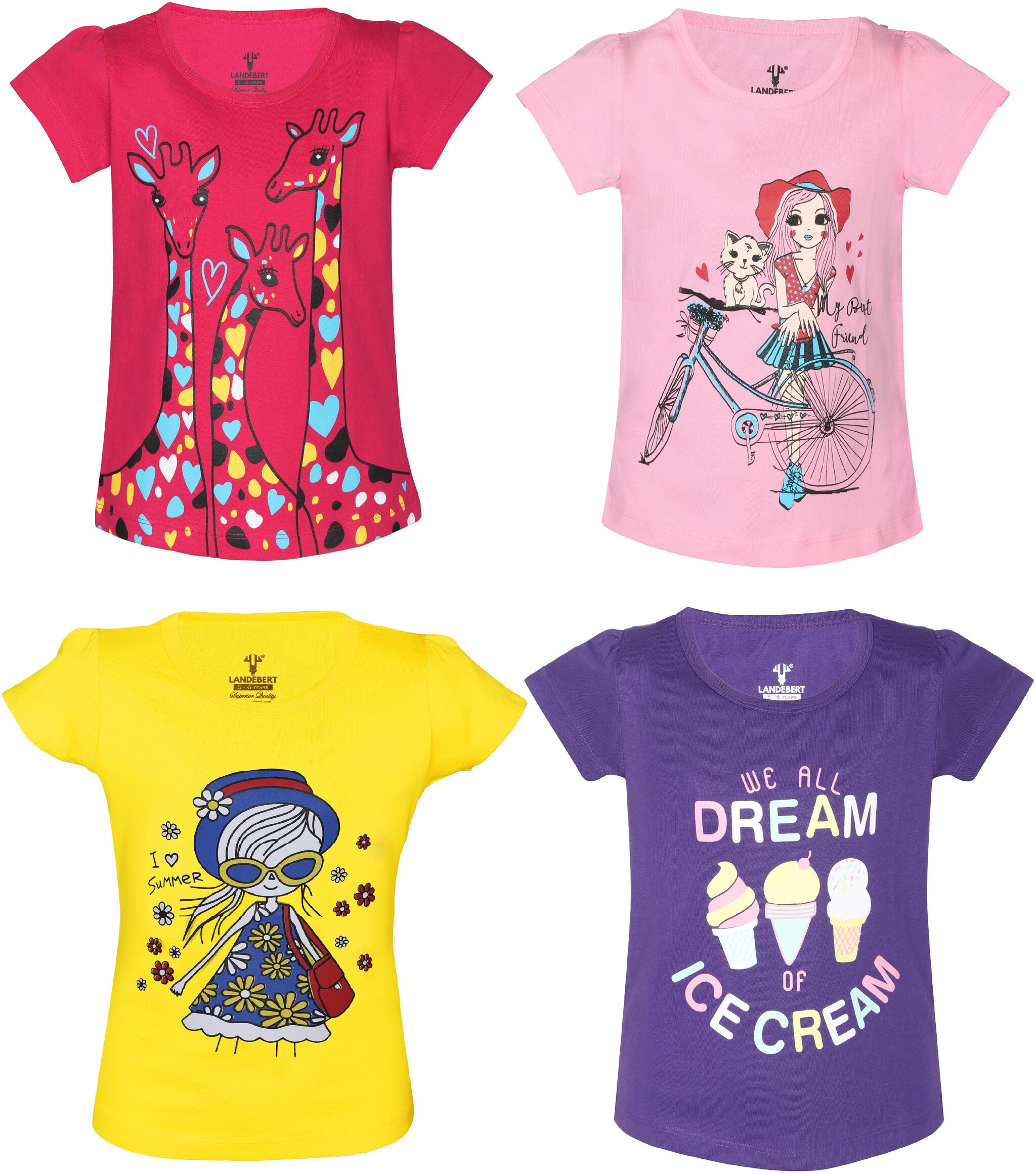 

Landebert Girl Cotton Printed T shirt - Multi