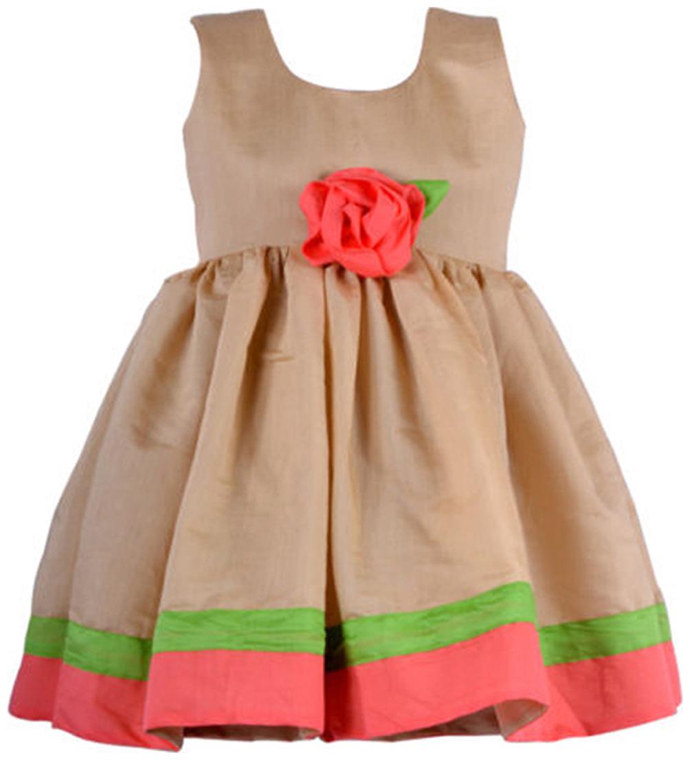 

LaOcchi Brown Chanderi Cotton Frock With Pink Flower