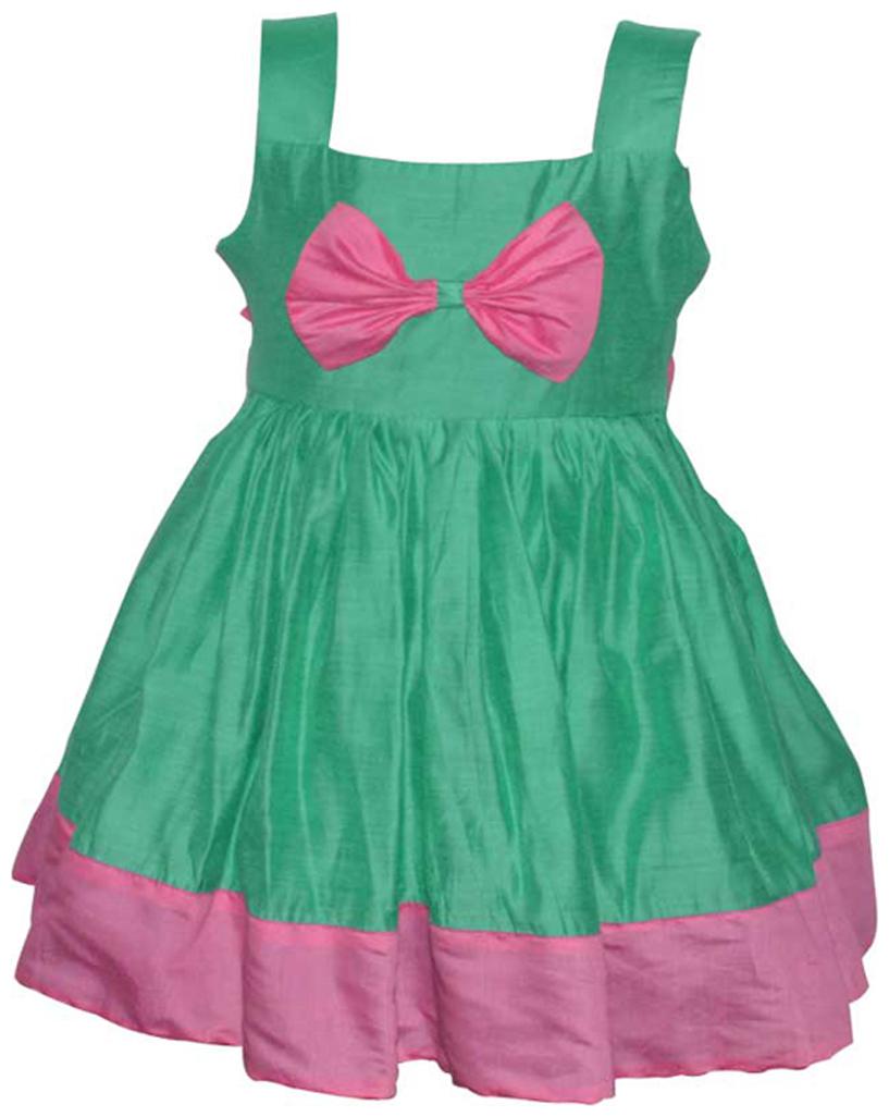 

LaOcchi Green Chanderi Cotton Frock