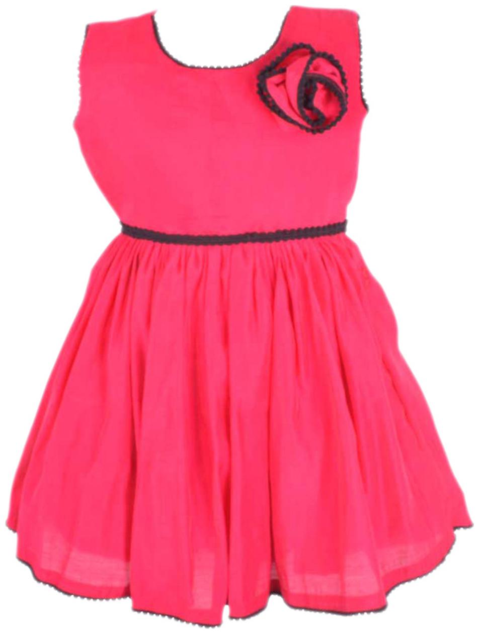 

LaOcchi Pink Chanderi Cotton Frock With Black Lace