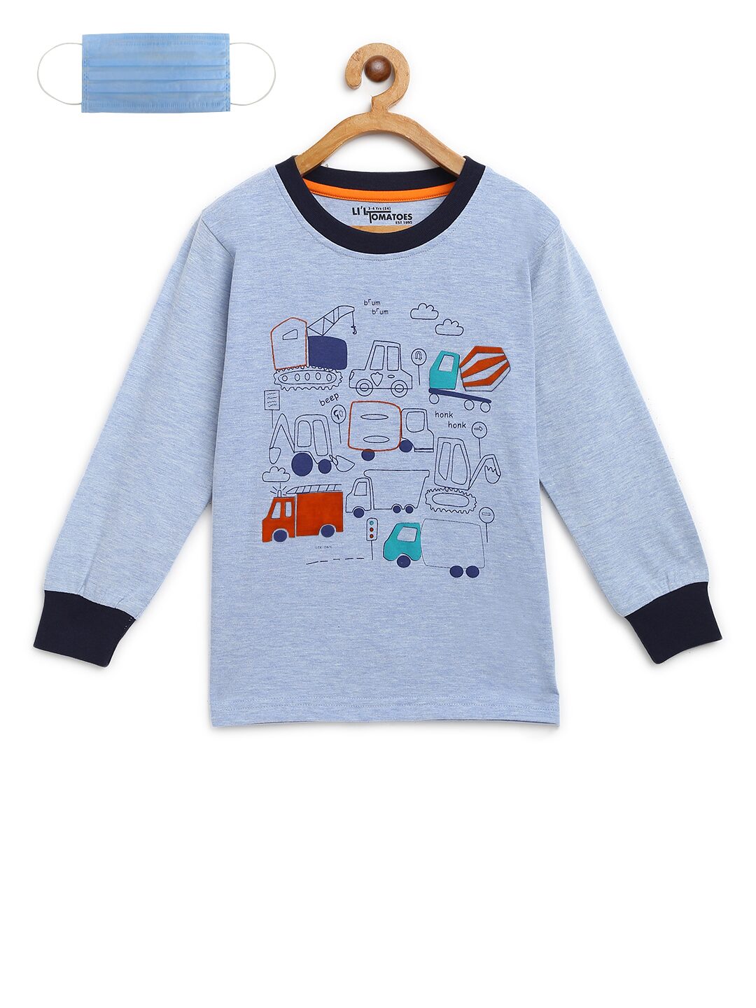 

Li l Tomatoes Cotton Self design T shirt for Baby Boy - Blue