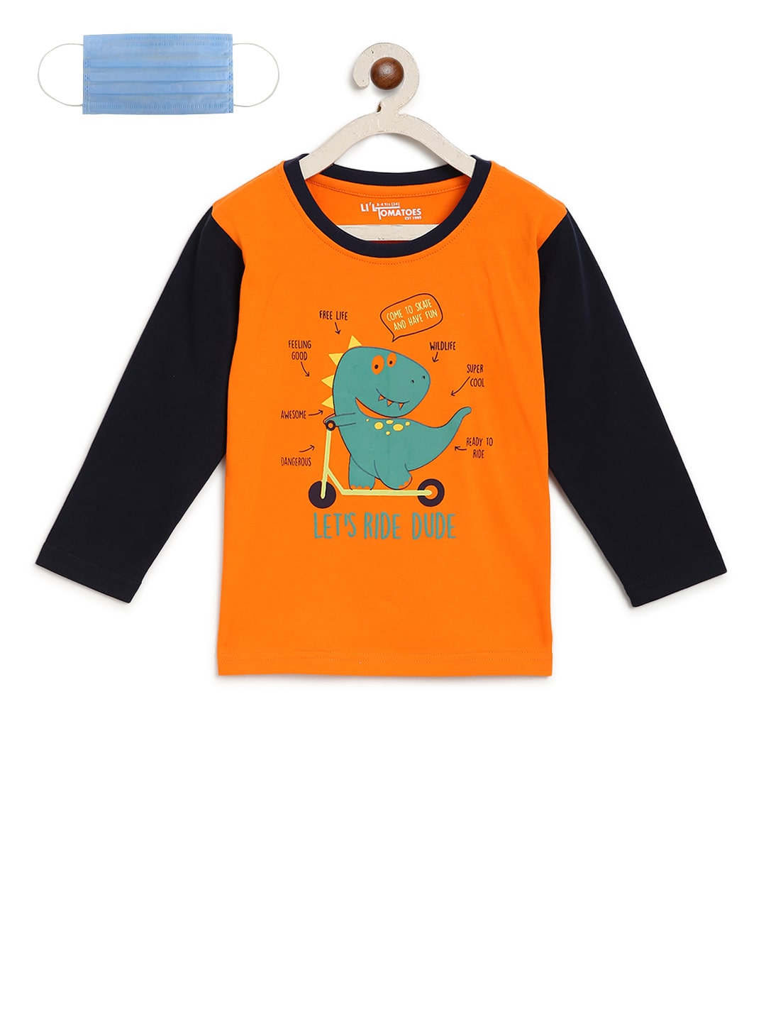 

Li l Tomatoes Cotton Self design T shirt for Baby Boy - Orange