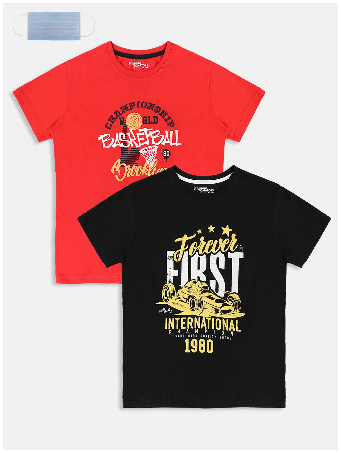 

Li l Tomatoes Boy Cotton Printed T-shirt - Red Black