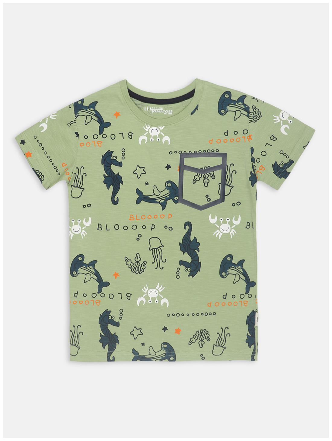 

Li l Tomatoes Cotton Self design T shirt for Baby Boy - Green