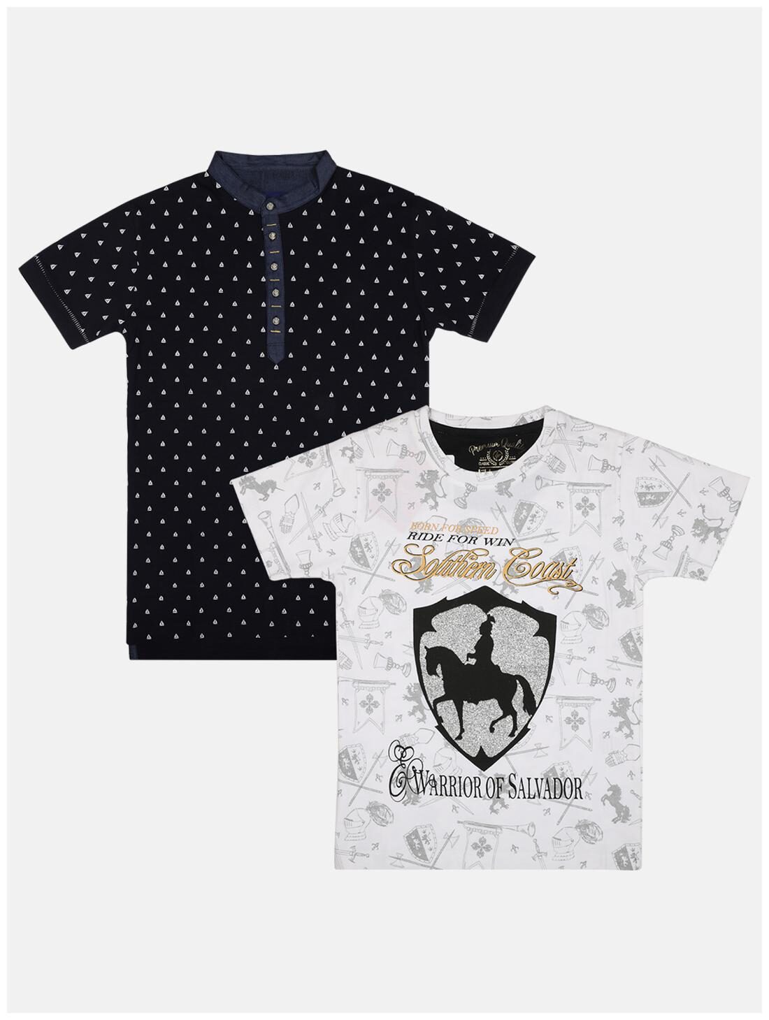 

Li l Tomatoes Boy Cotton Printed T-shirt - White Black