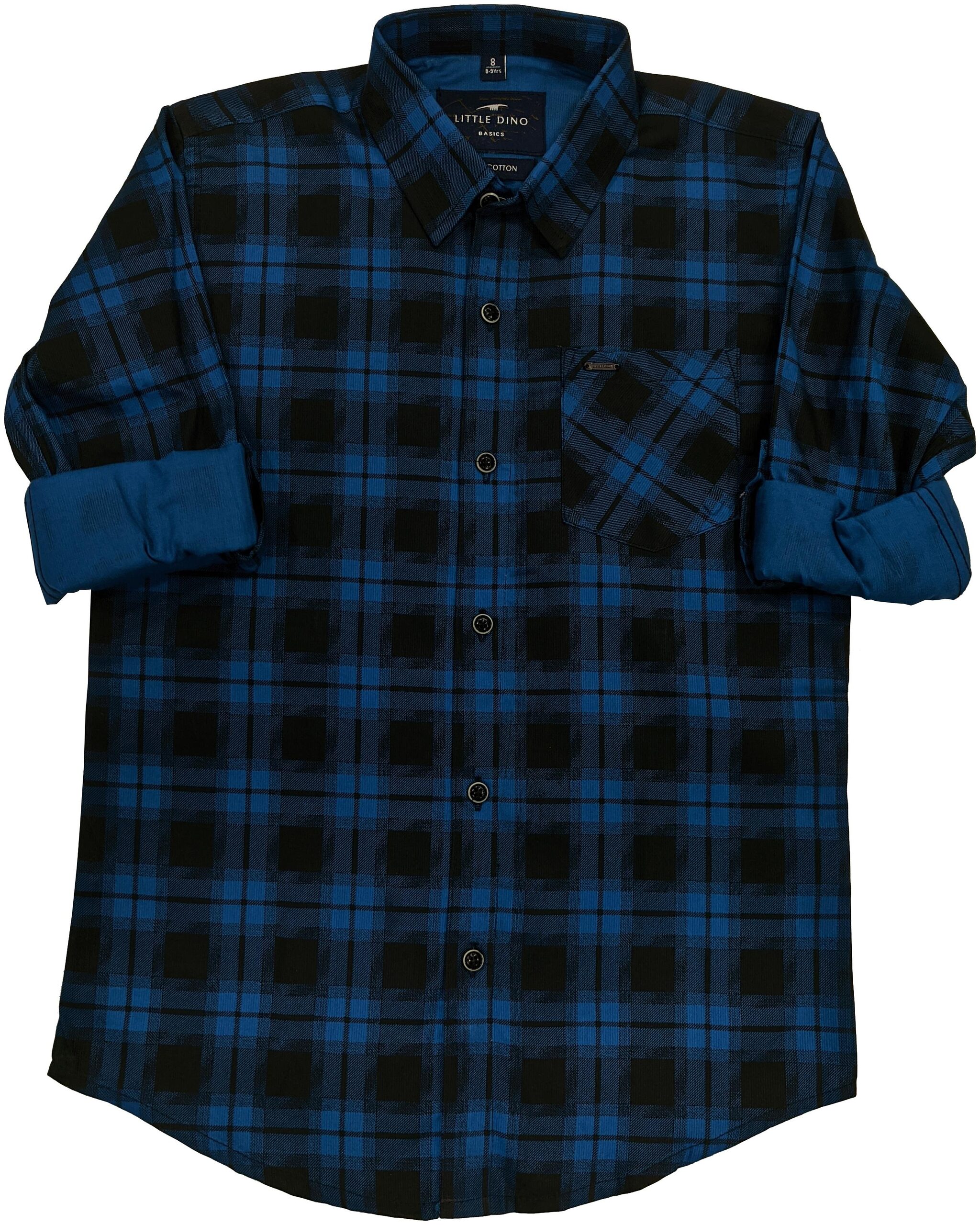 

LITTLE DINO Boy Cotton Checked Shirt Blue