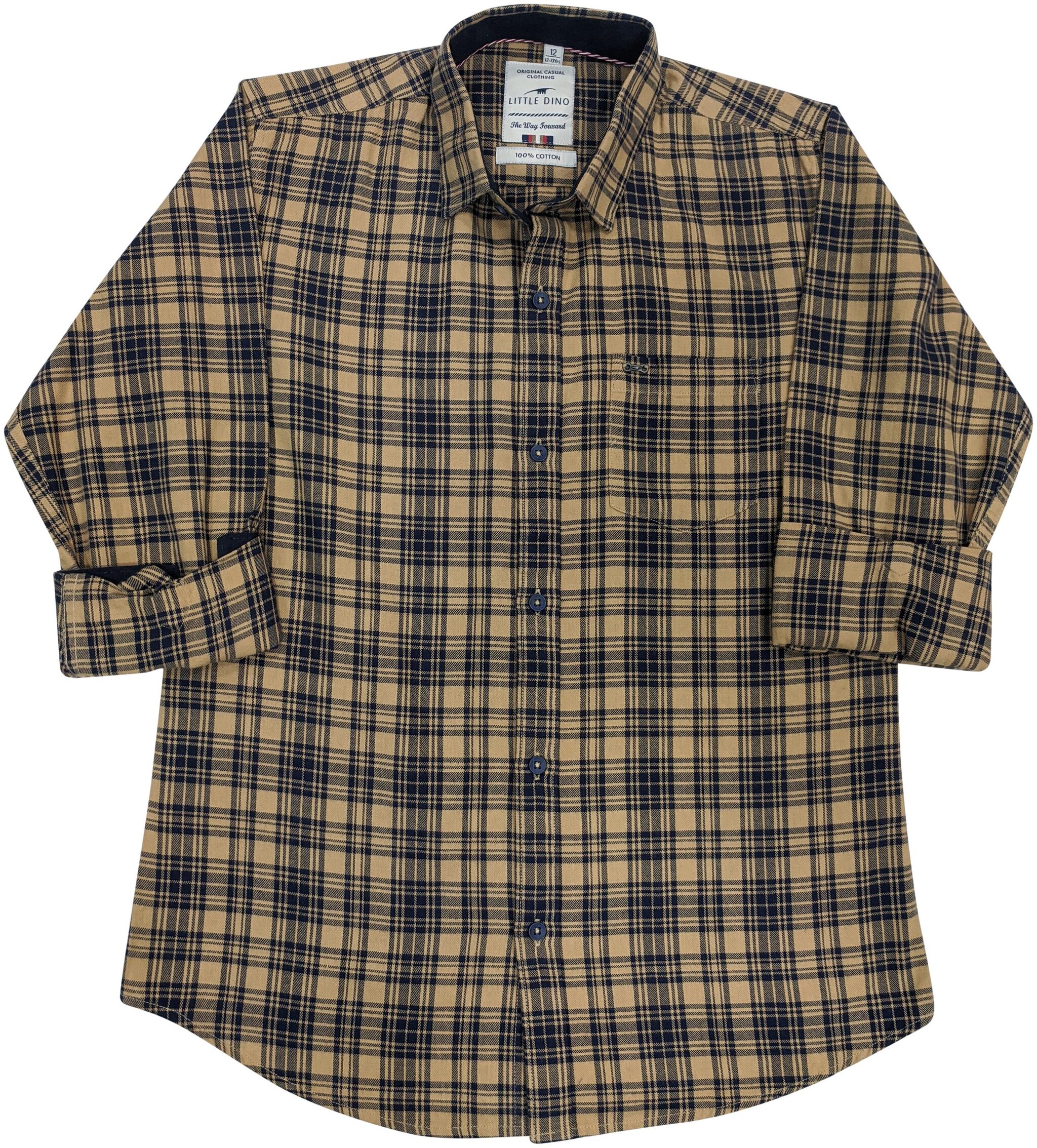 

LITTLE DINO Boy Cotton Checked Shirt Brown