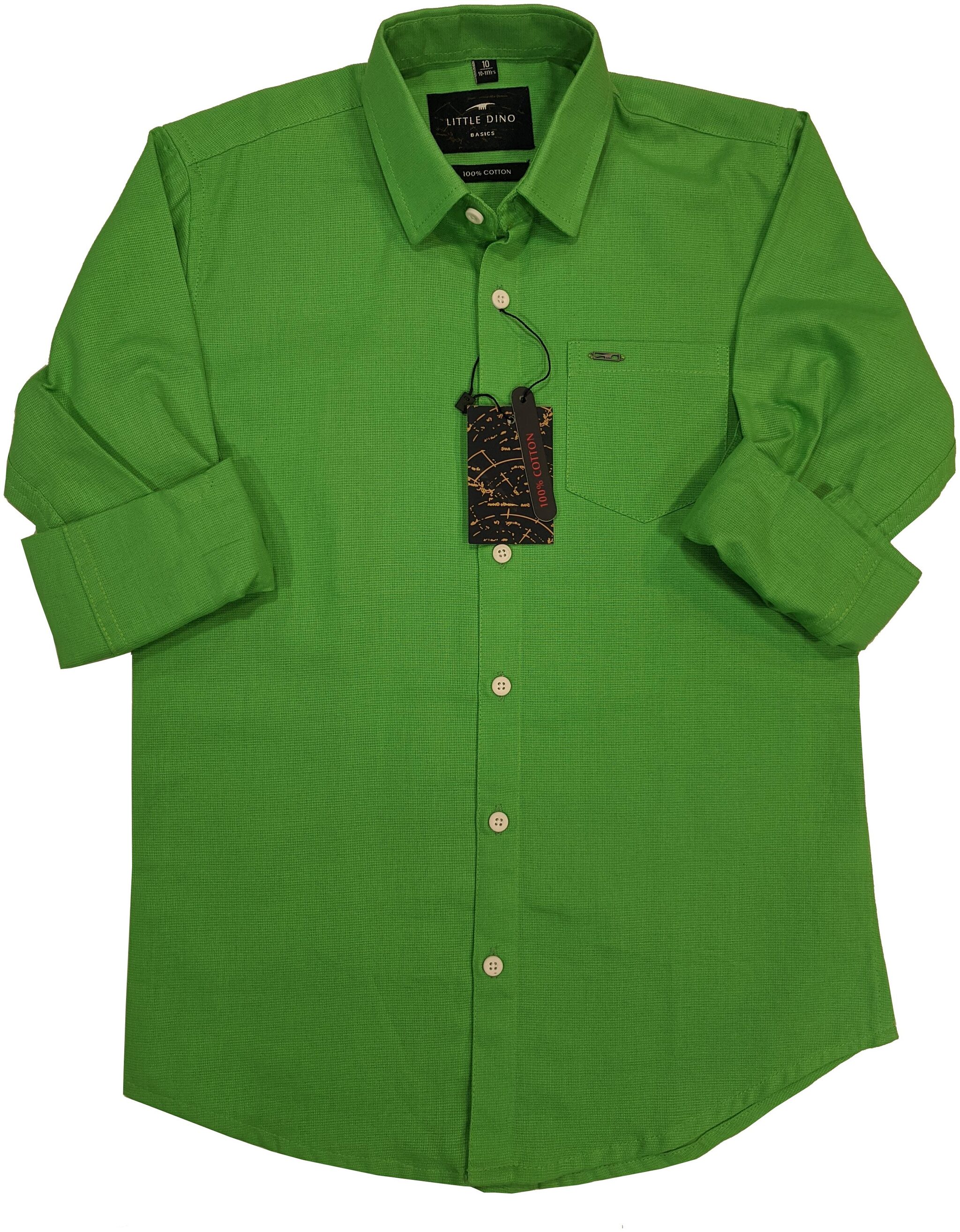 

LITTLE DINO Boy Cotton Solid Shirt Green