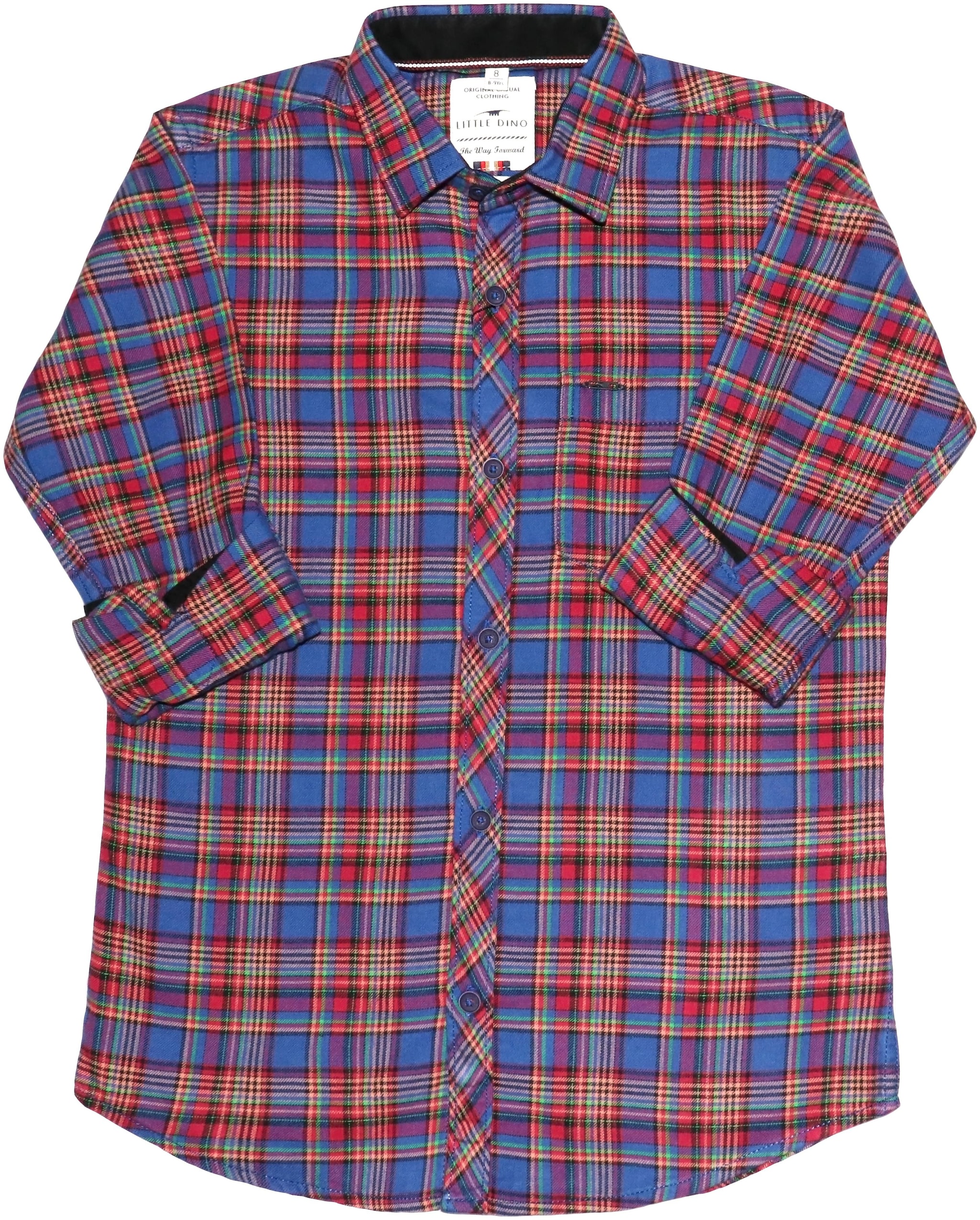 

LITTLE DINO Boy Cotton Checked Shirt Blue