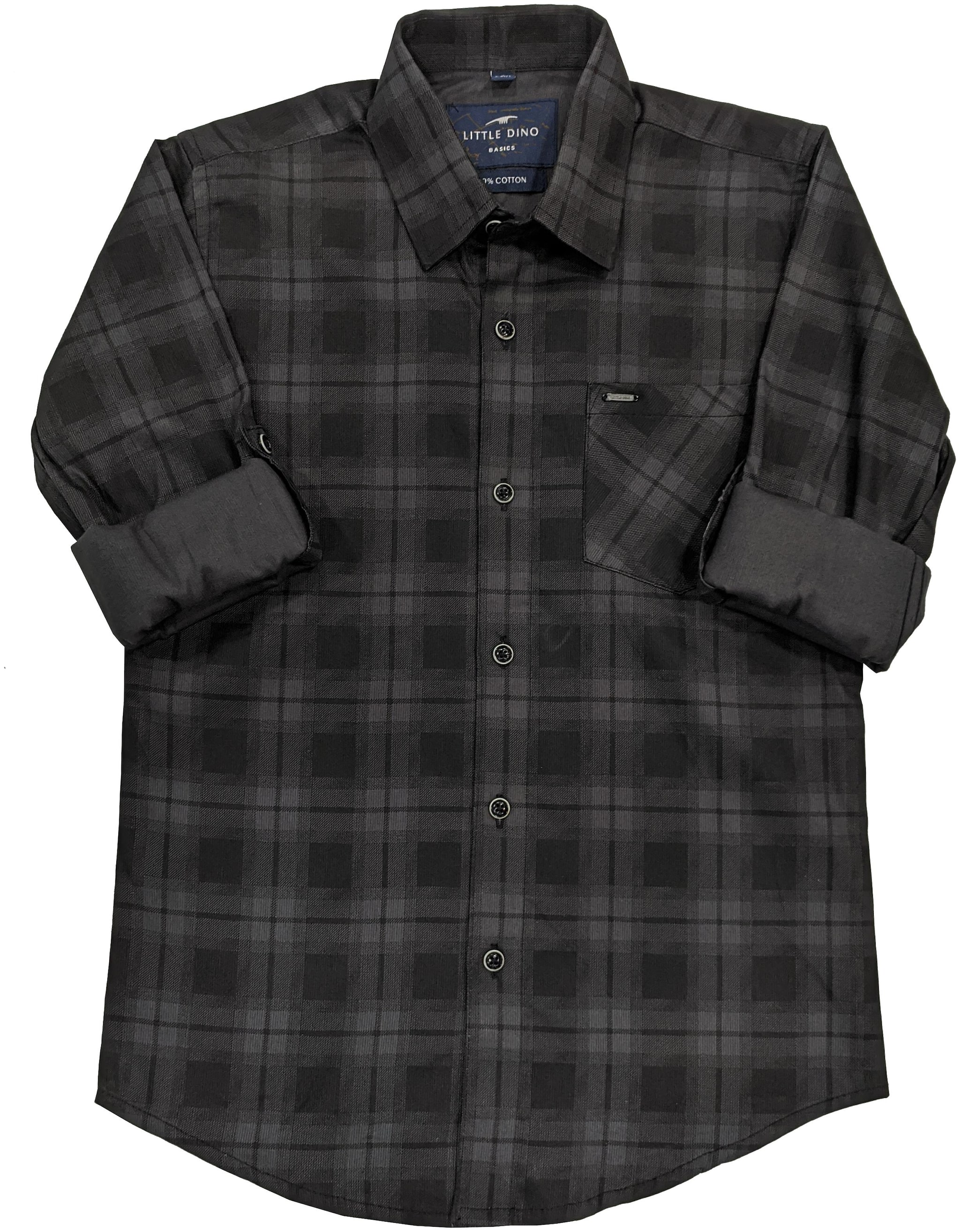 

LITTLE DINO Boy Cotton Checked Shirt Grey