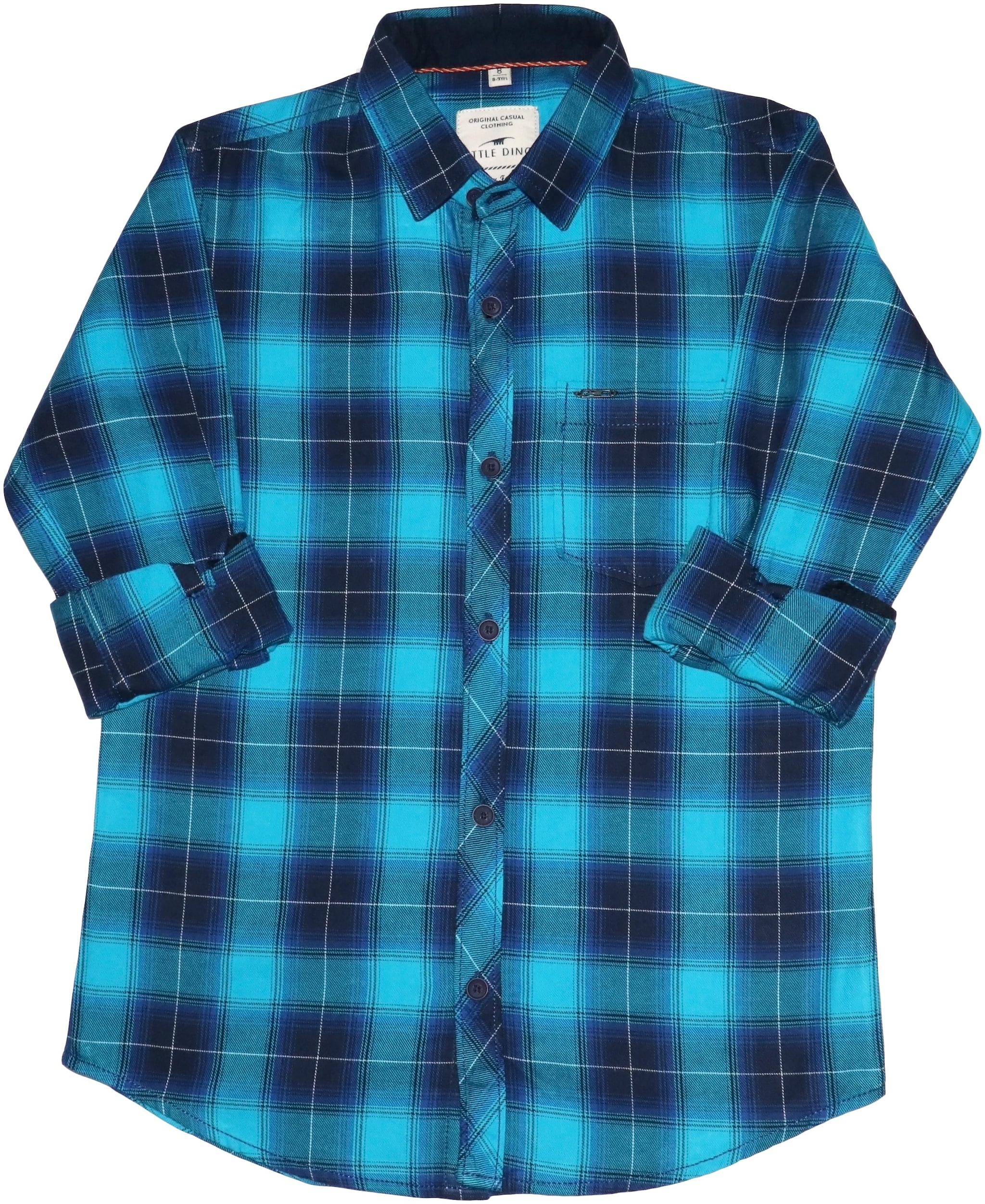 

LITTLE DINO Boy Cotton Checked Shirt Blue