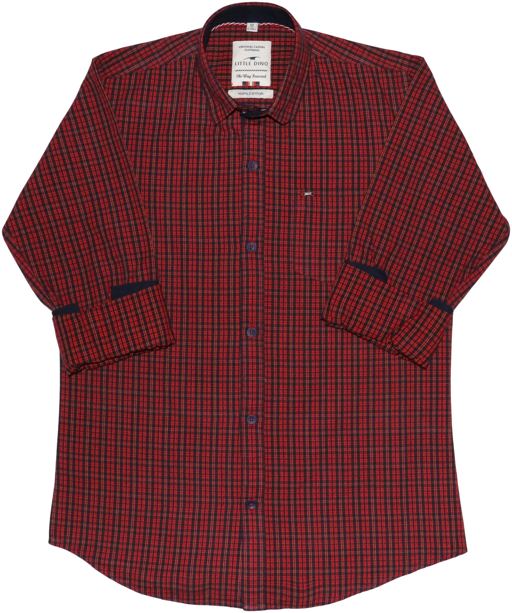 

LITTLE DINO Boy Cotton Checked Shirt Maroon