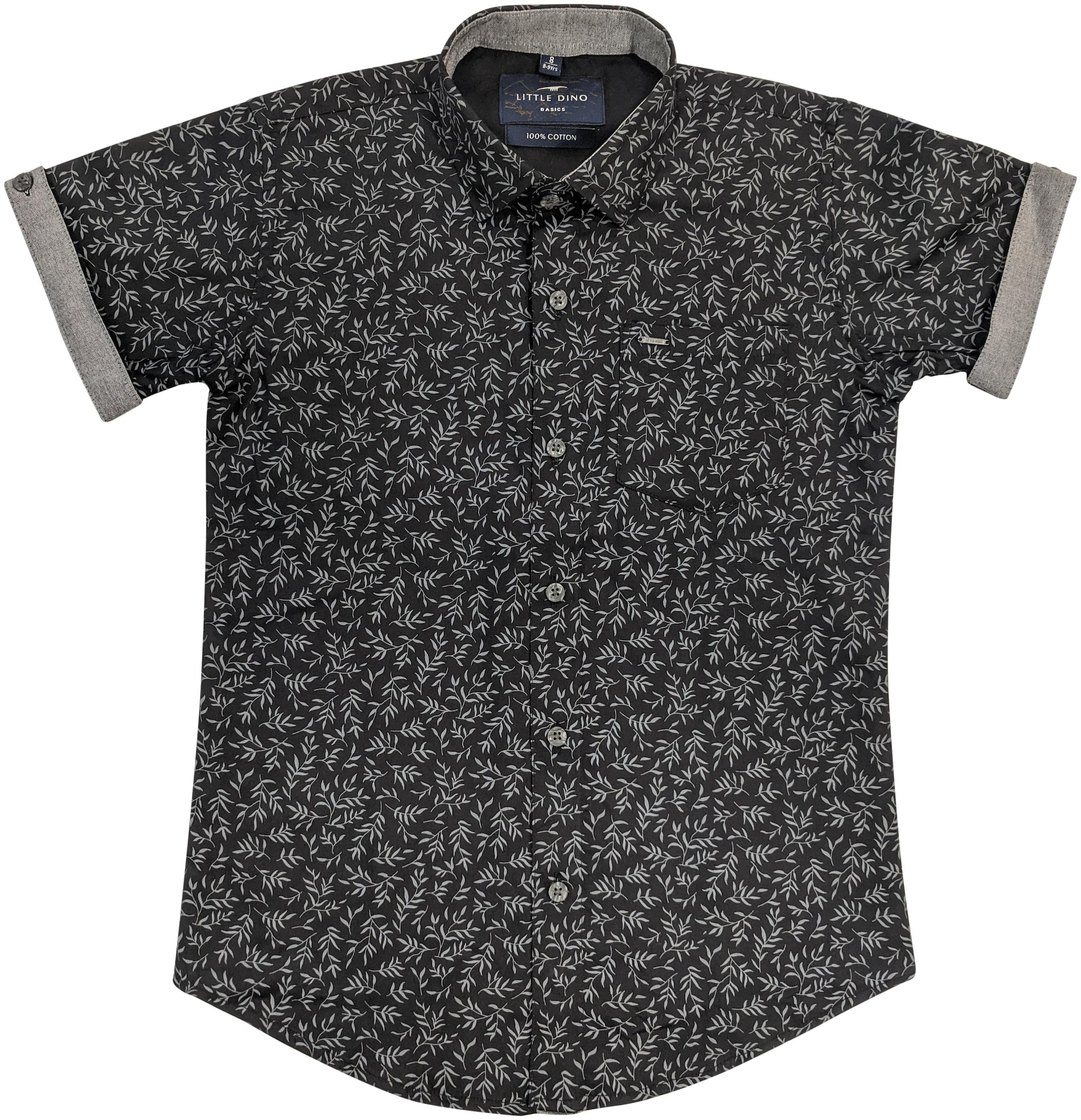

LITTLE DINO Boy Cotton Printed Shirt Black