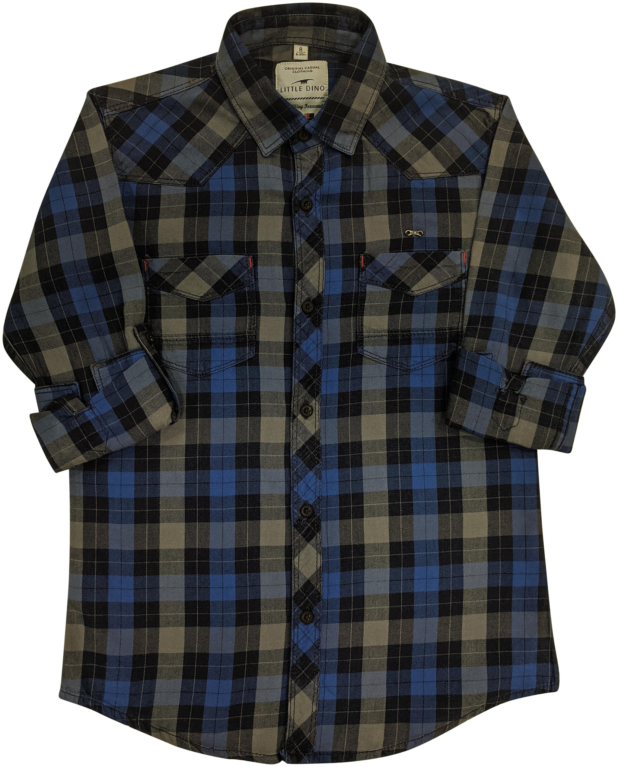 

LITTLE DINO Boy Denim Checked Shirt Multi