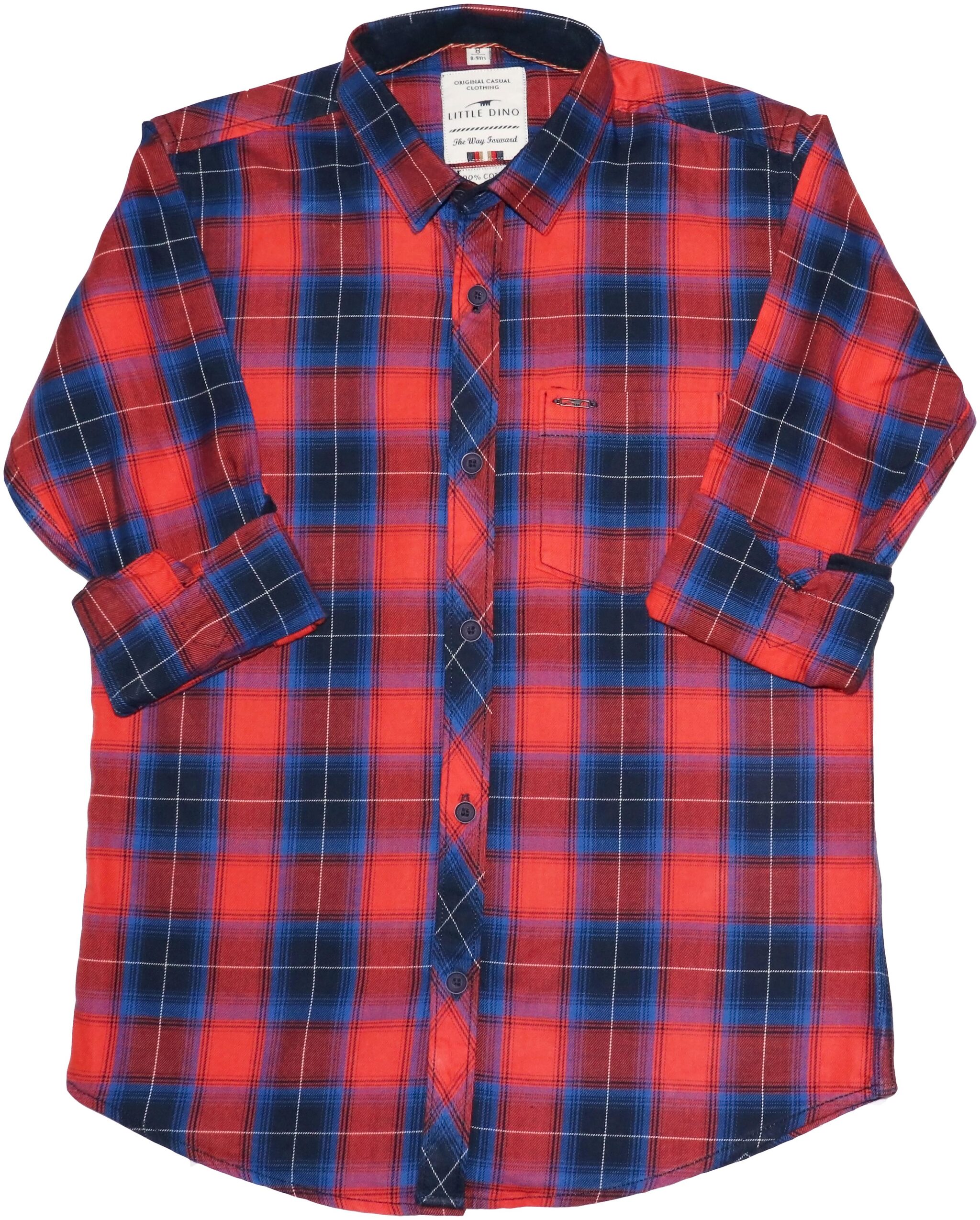 

LITTLE DINO Boy Cotton Checked Shirt Orange Blue