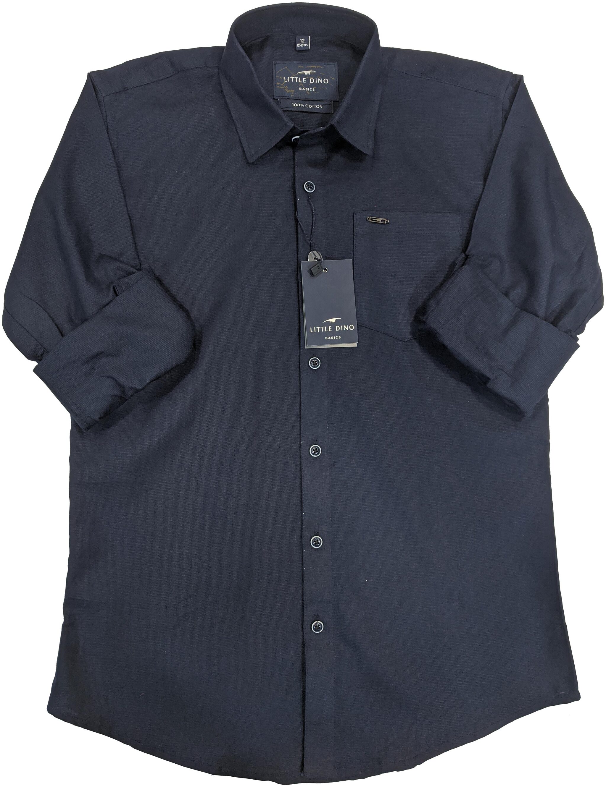 

LITTLE DINO Boy Cotton Solid Shirt Blue