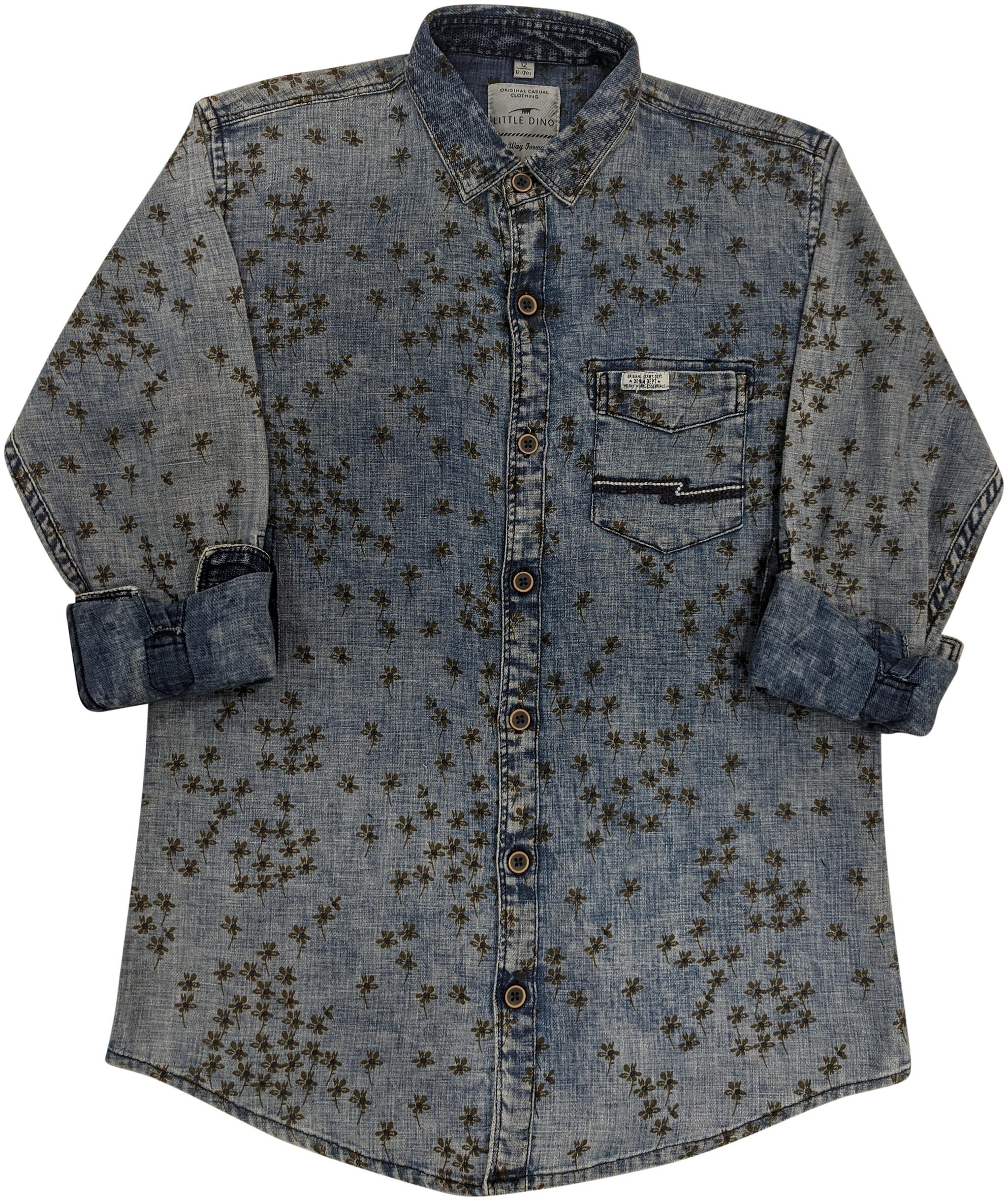 

LITTLE DINO Boy Denim Printed Shirt Grey