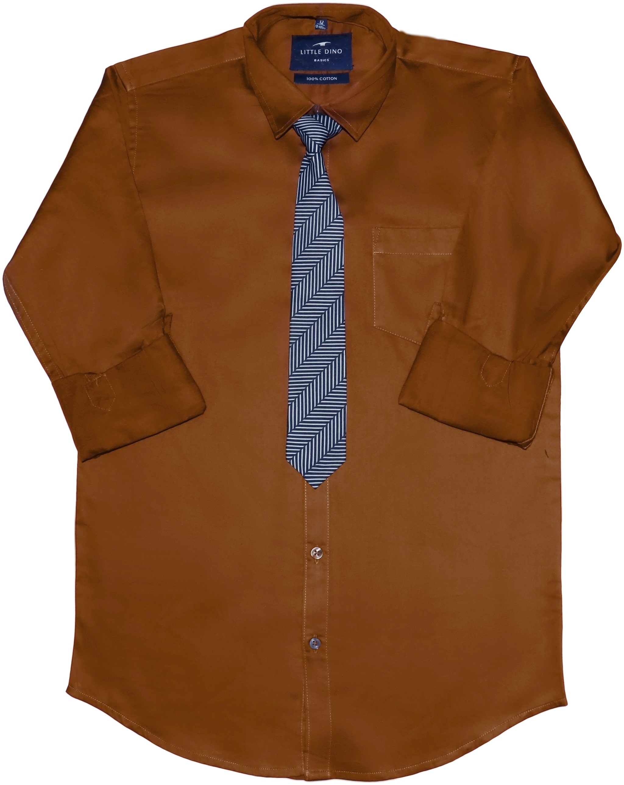 

LITTLE DINO Boy Cotton Solid Shirt Brown