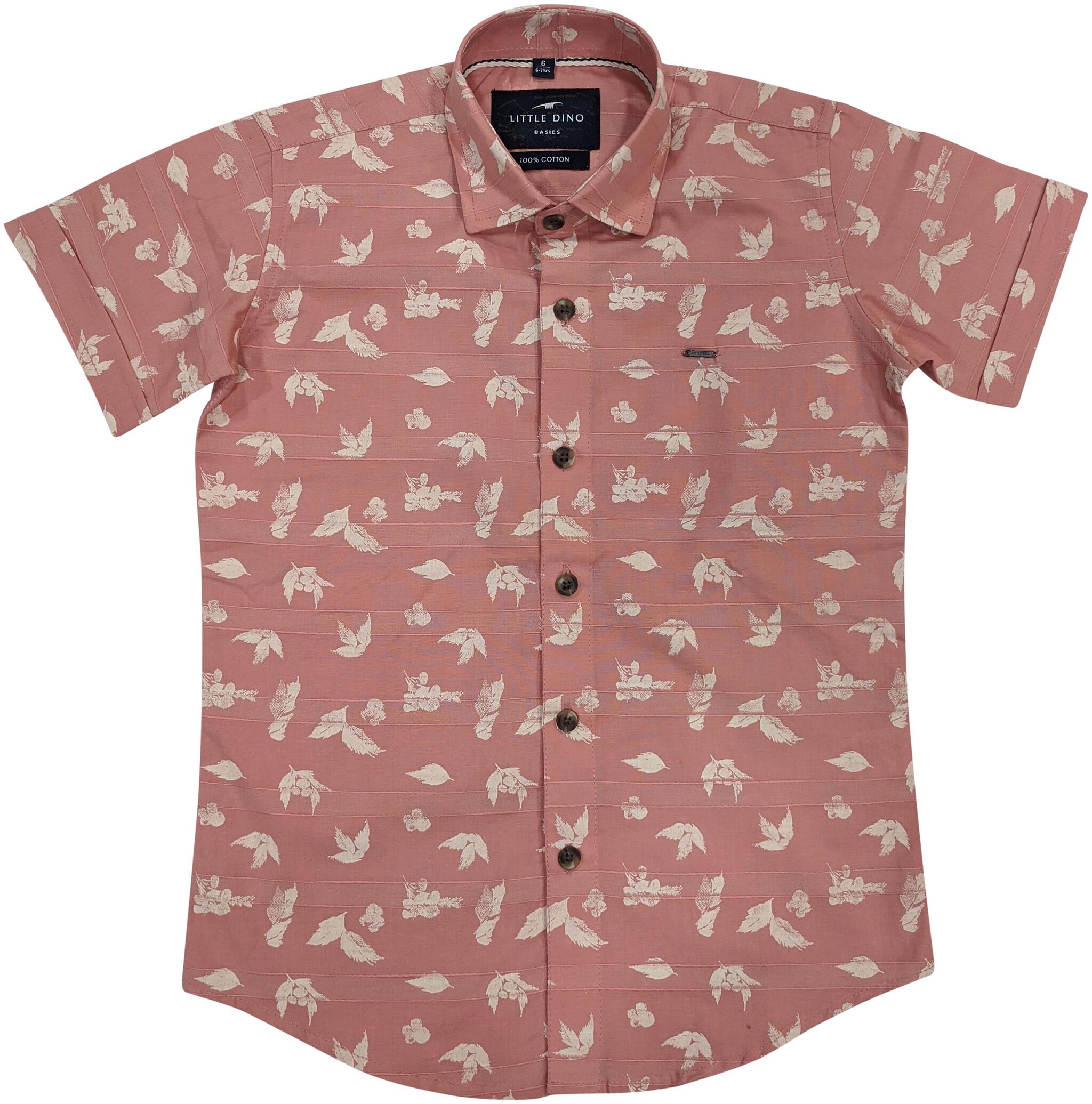 

LITTLE DINO Boy Cotton Printed Shirt Pink