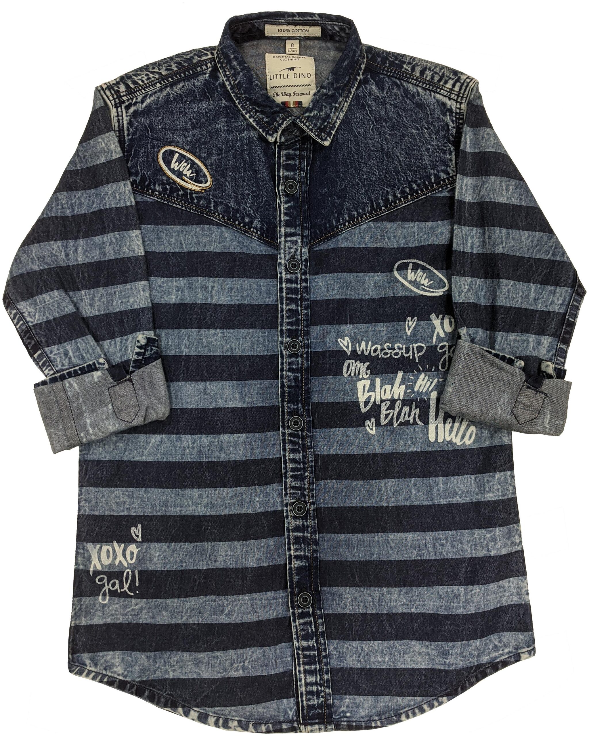 

LITTLE DINO Boy Cotton Striped Shirt Blue