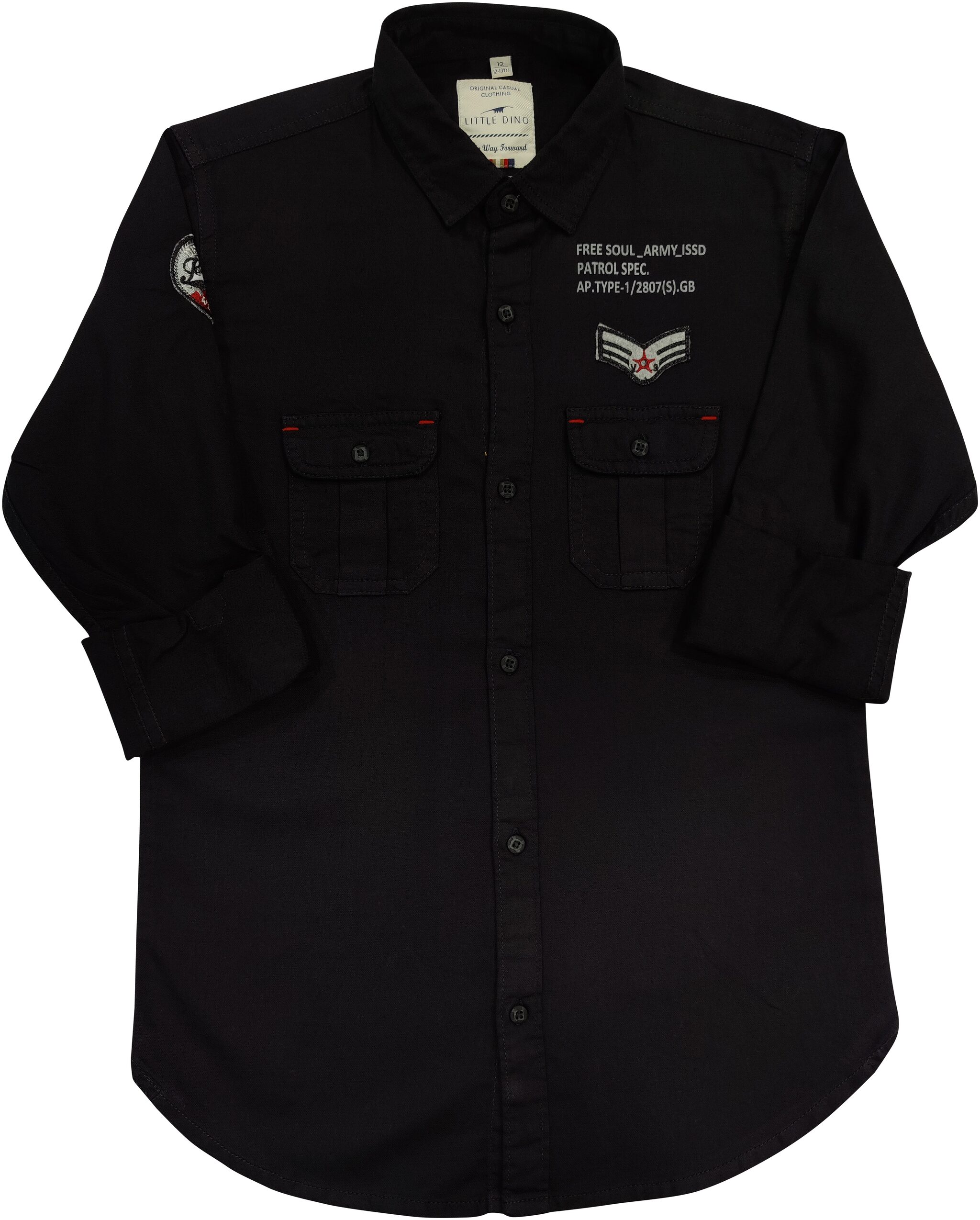 

LITTLE DINO Boy Cotton Solid Shirt Black