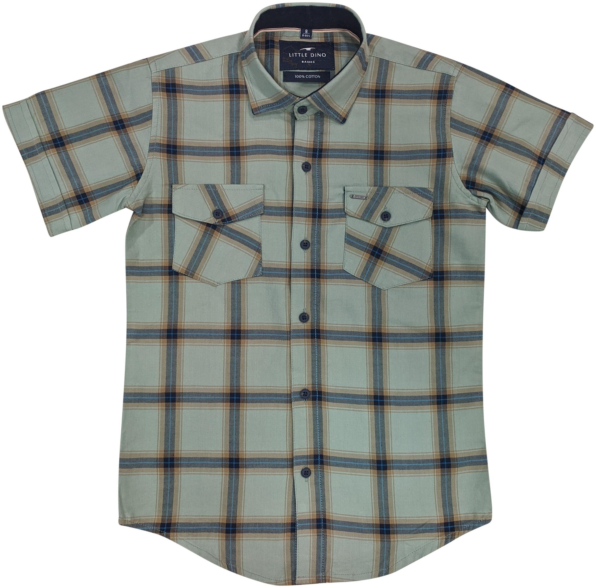 

LITTLE DINO Boy Cotton Checked Shirt Grey