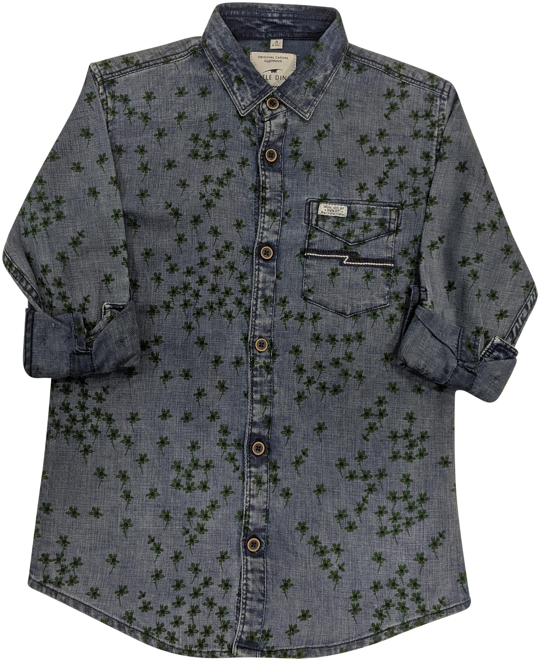 

LITTLE DINO Boy Denim Printed Shirt Green