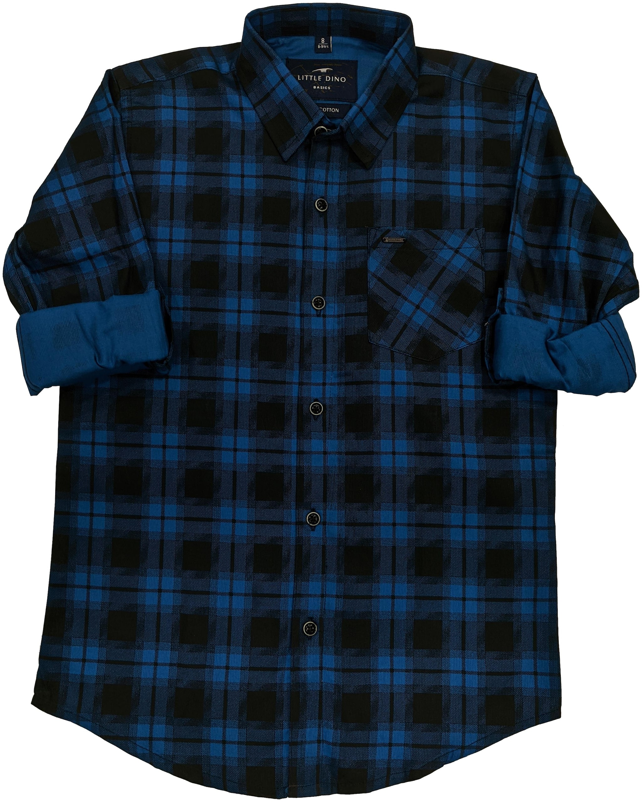 

LITTLE DINO Boy Cotton Checked Shirt Blue