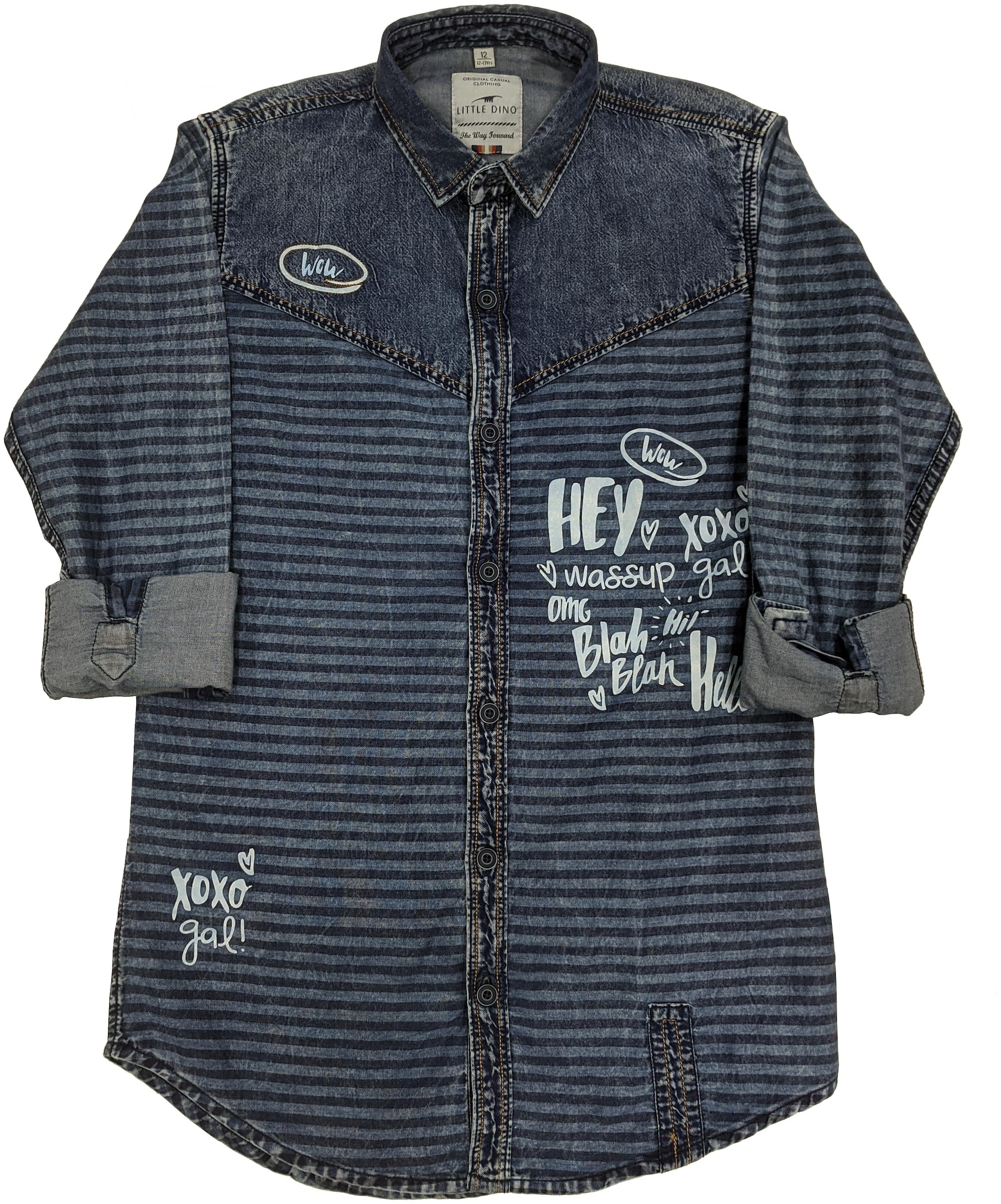 

LITTLE DINO Boy Cotton Striped Shirt Blue