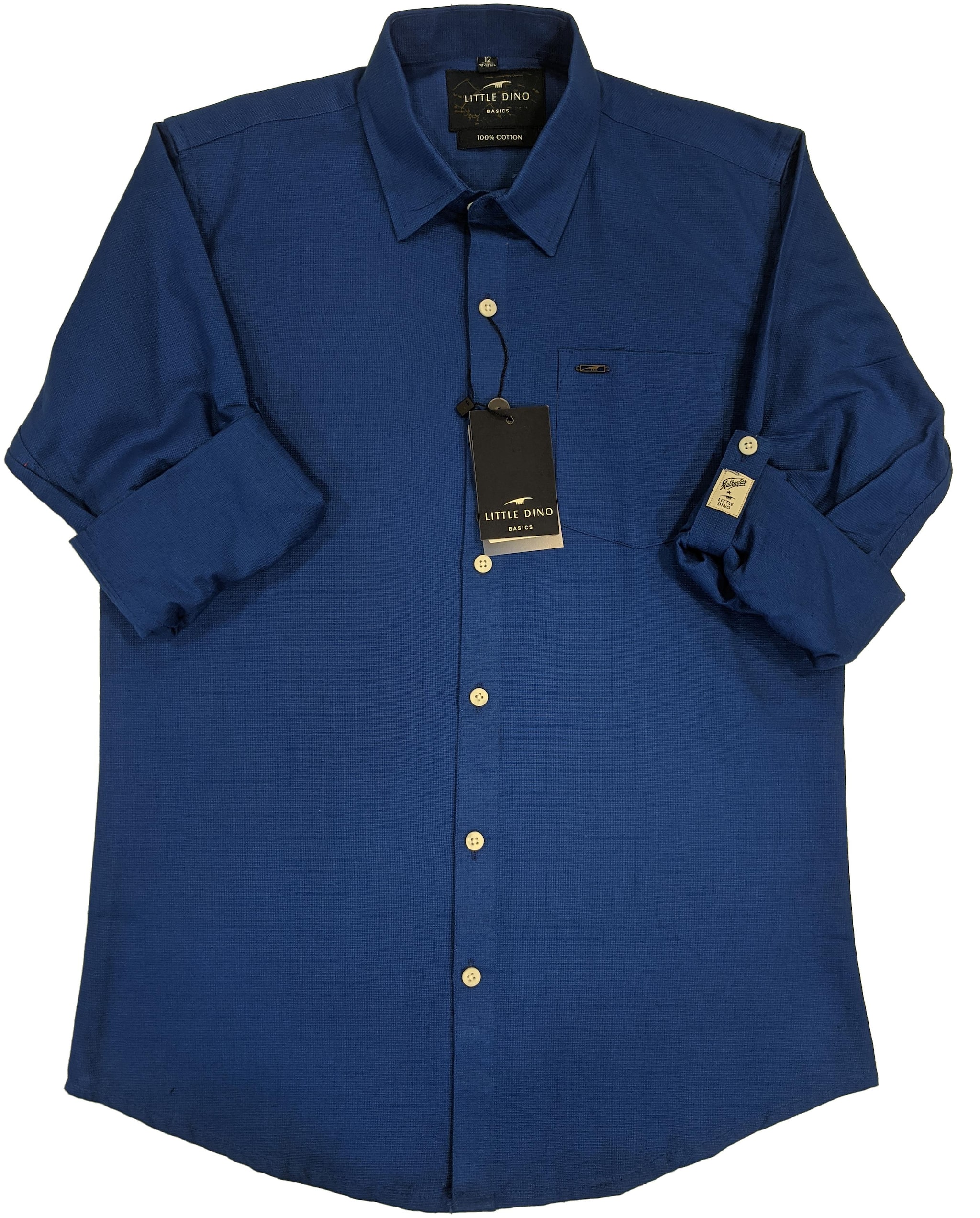 

LITTLE DINO Boy Cotton Solid Shirt Blue